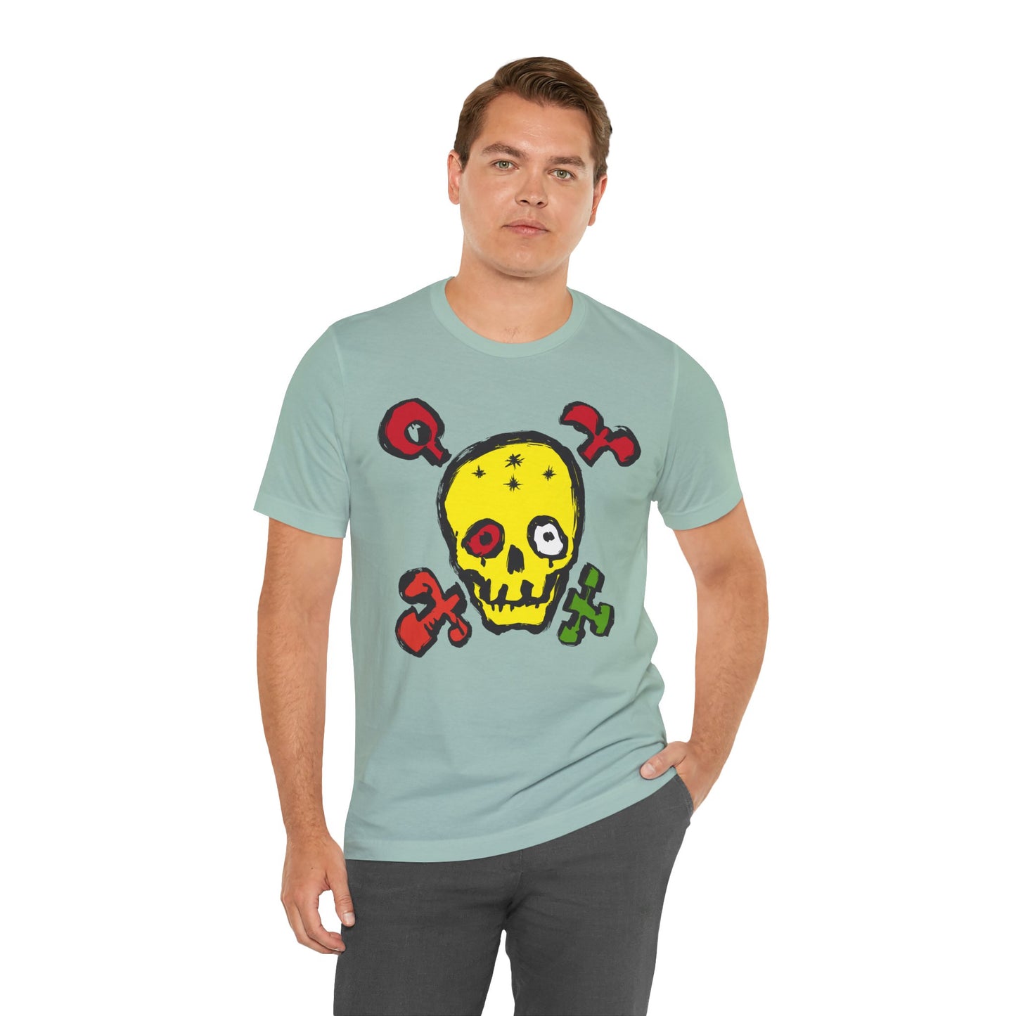 Yellow Skull Graphic Design Tee, Skull Shirt, Vintage Tees, Art Design T-Shirt, Vintage Graphic Tee, Art Shirts with Skulls