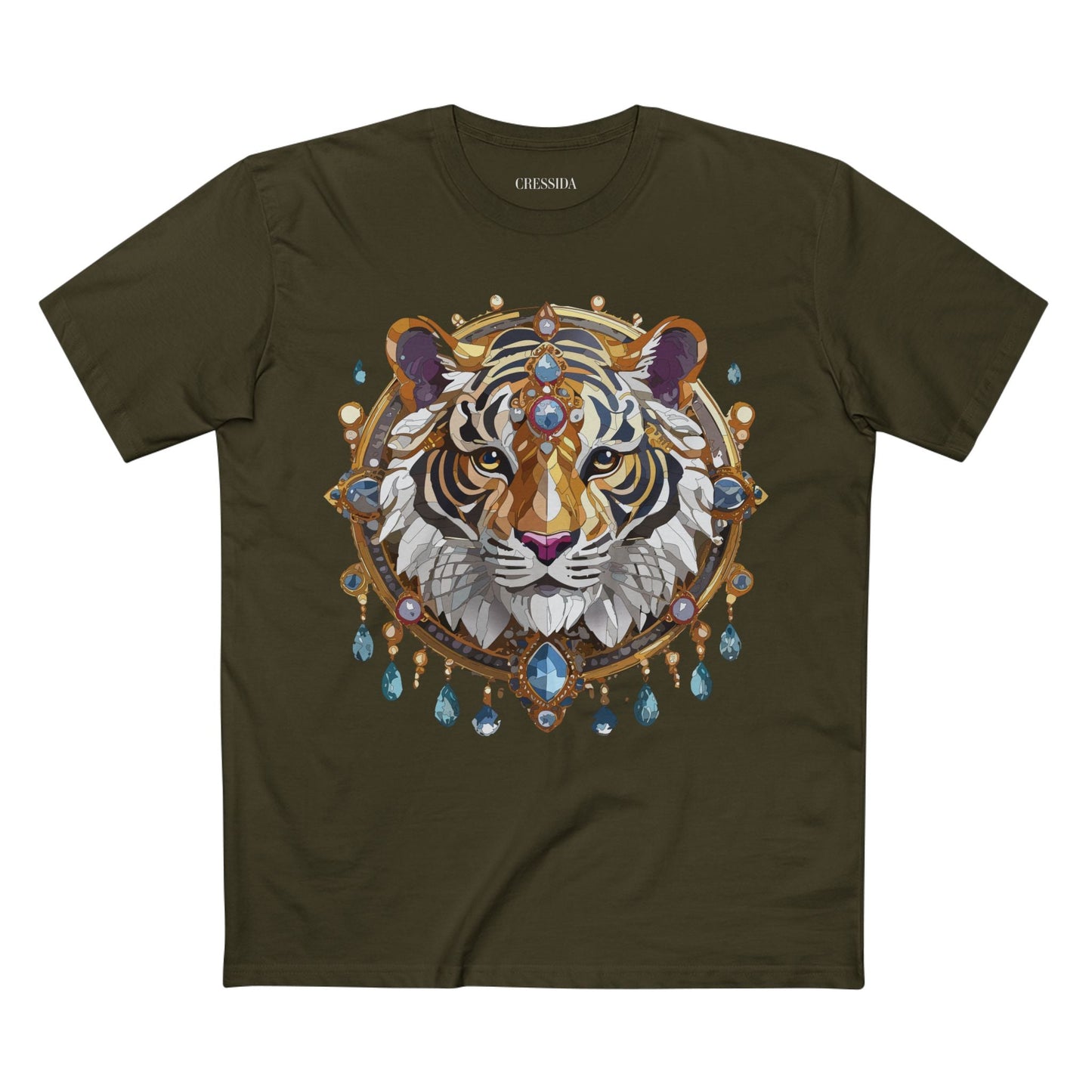 Tiger Graphic Unisex 100 Cotton Tee With Unique Animal Golden Medallion Art Design 55