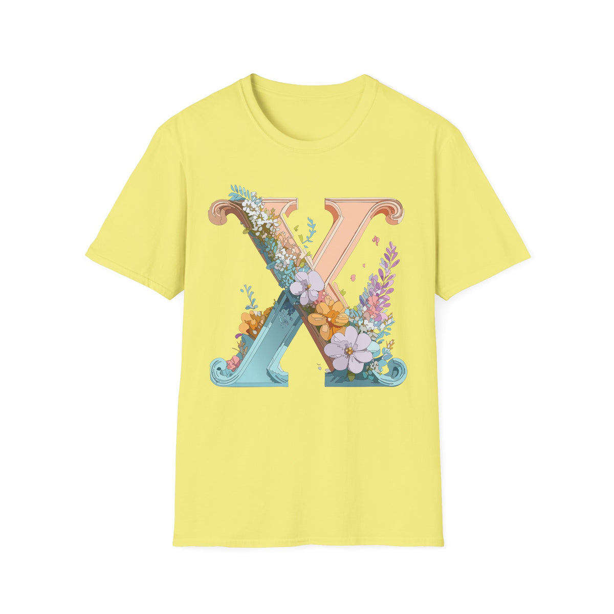 Floral Letter X T-Shirt | Monogram Initial Tee, Botanical Alphabet Shirt