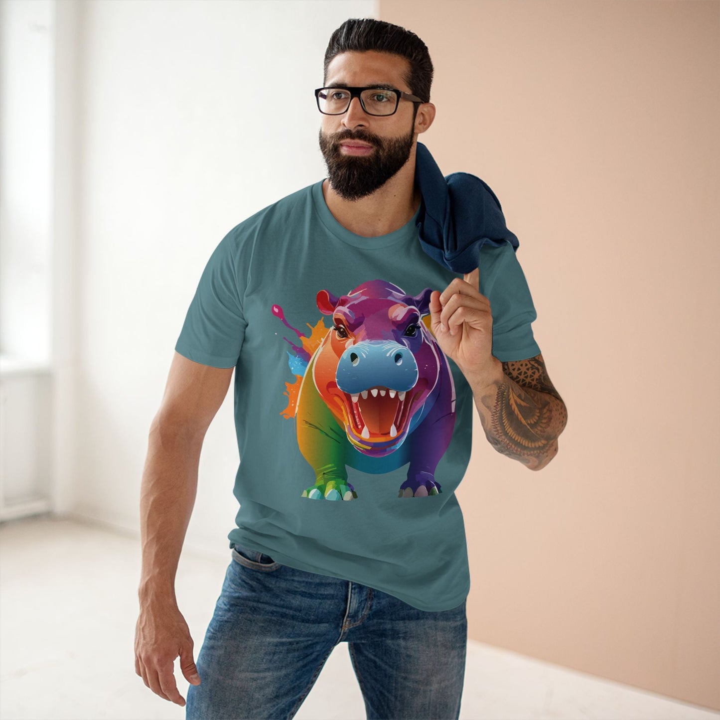 Hippo Graphic Unisex 100 Cotton Staple Tee with Animal Design Artwork 6