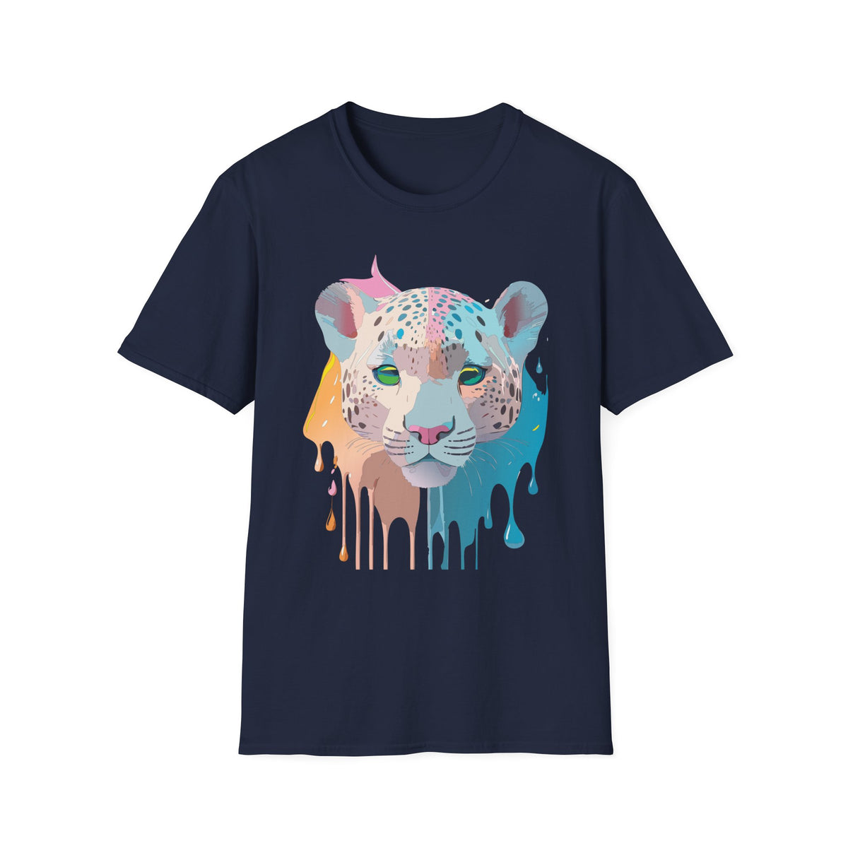 Colorful Leopard Portrait T-Shirt | Dripping Paint Cat Tee