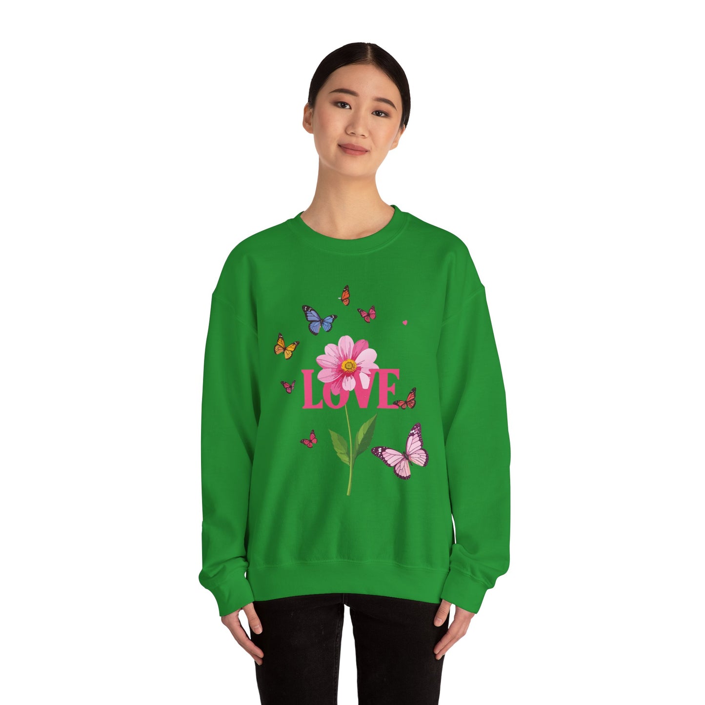 Unisex Floral Love Sweatshirt, Love Floral Sweatshirt, Floral Butterfly Sweatshirt, 50/50 Cotton-Poly Valentine's Day Sweatshirt 01