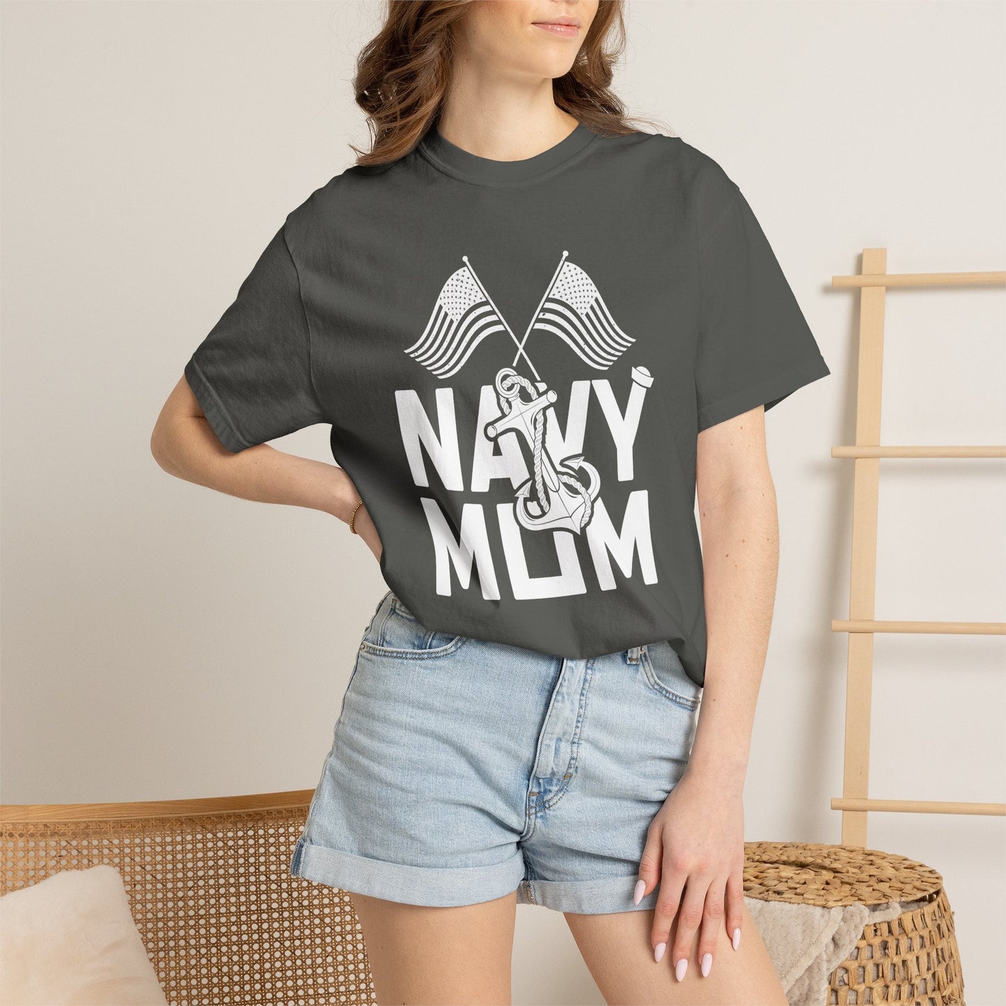 Navy Mom T-shirt Mother's Day Mama Tee Unisex Comfort Colors Garment-Dyed Cotton h20