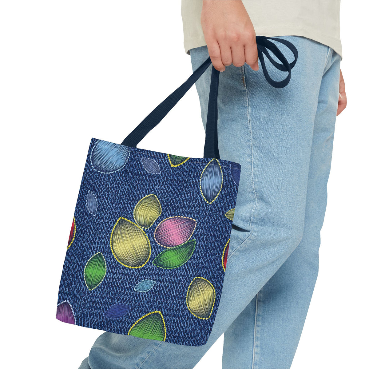 Denim Fabric Imitation Print Unisex Canvas Bag Poly Spun 3 Sizes Tote Bag 152