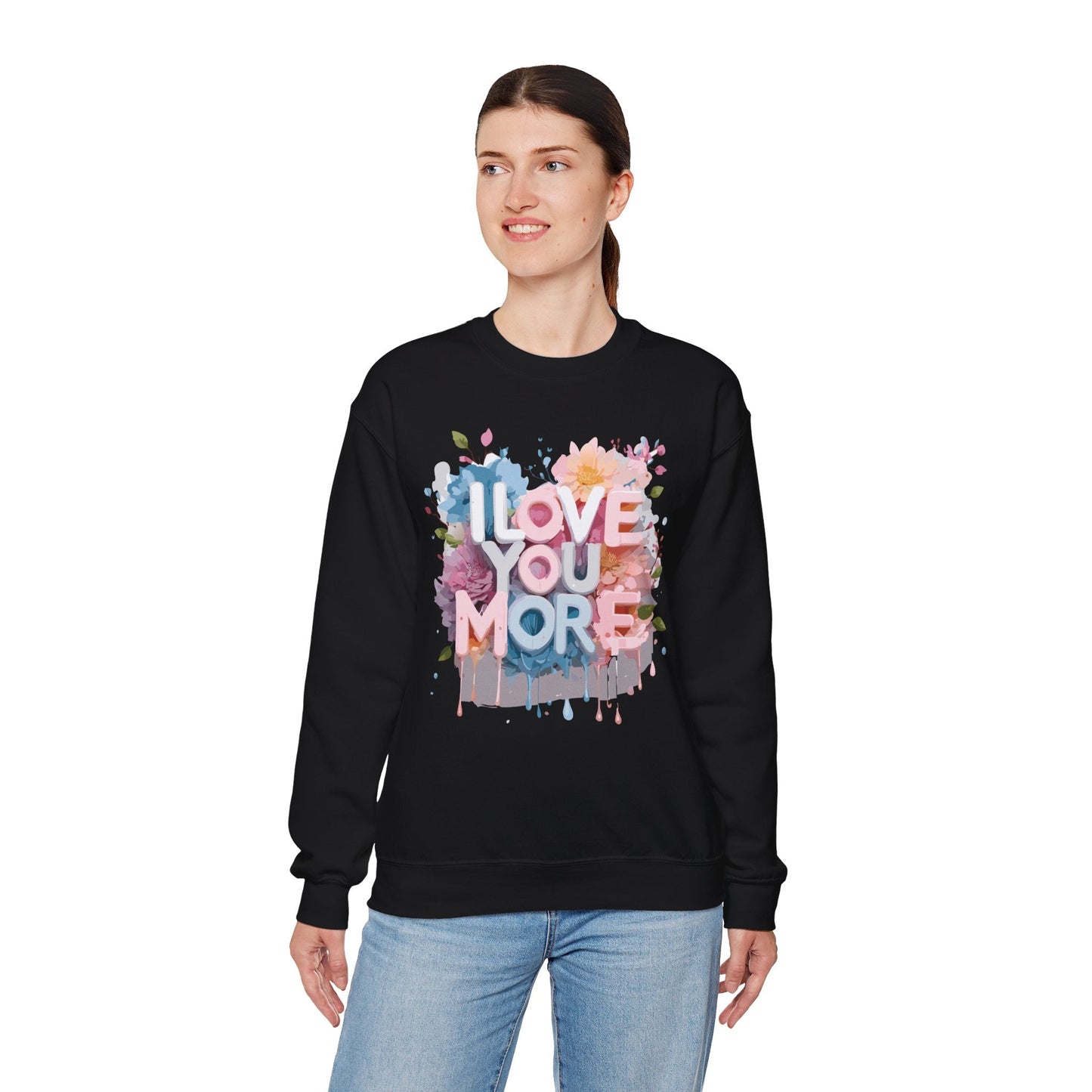 Floral Love Sweatshirt Unisex Heavy Blend Crewneck Valentines Day 50 50 Cotton Polyester Gildan 18000