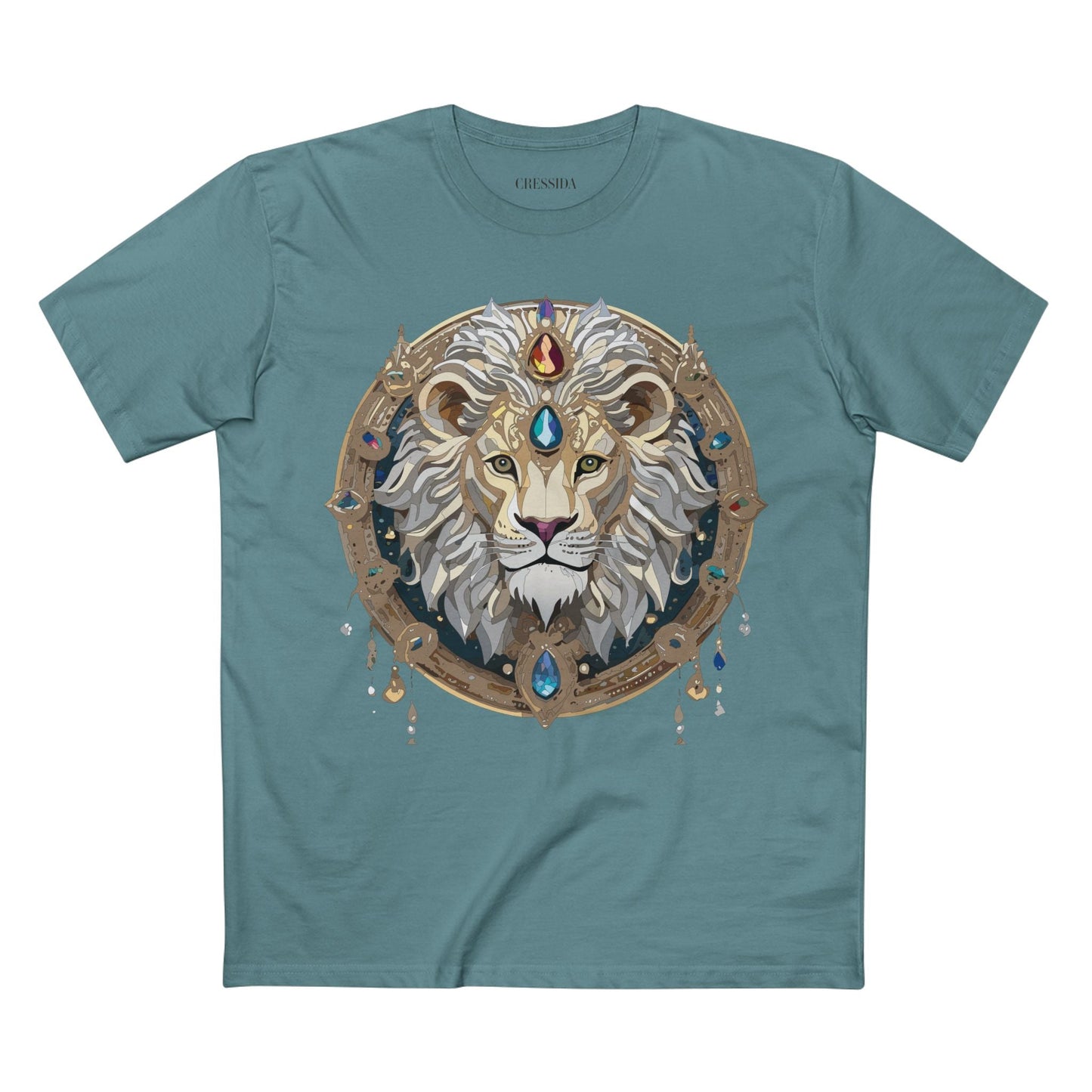 Lion Graphic Unisex 100 Cotton Tee With Unique Animal Golden Medallion Art Design 59