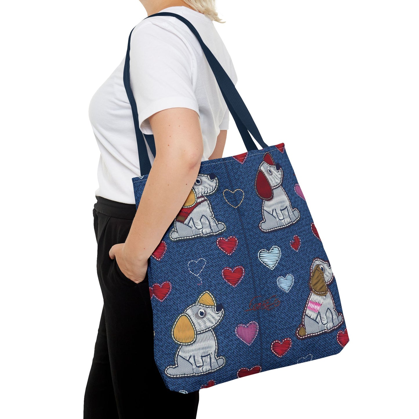 Love Day Graphic Design Denim Fabric Imitation Print Unisex Canvas Bag POLY 3 Sizes Tote Bag 201-15