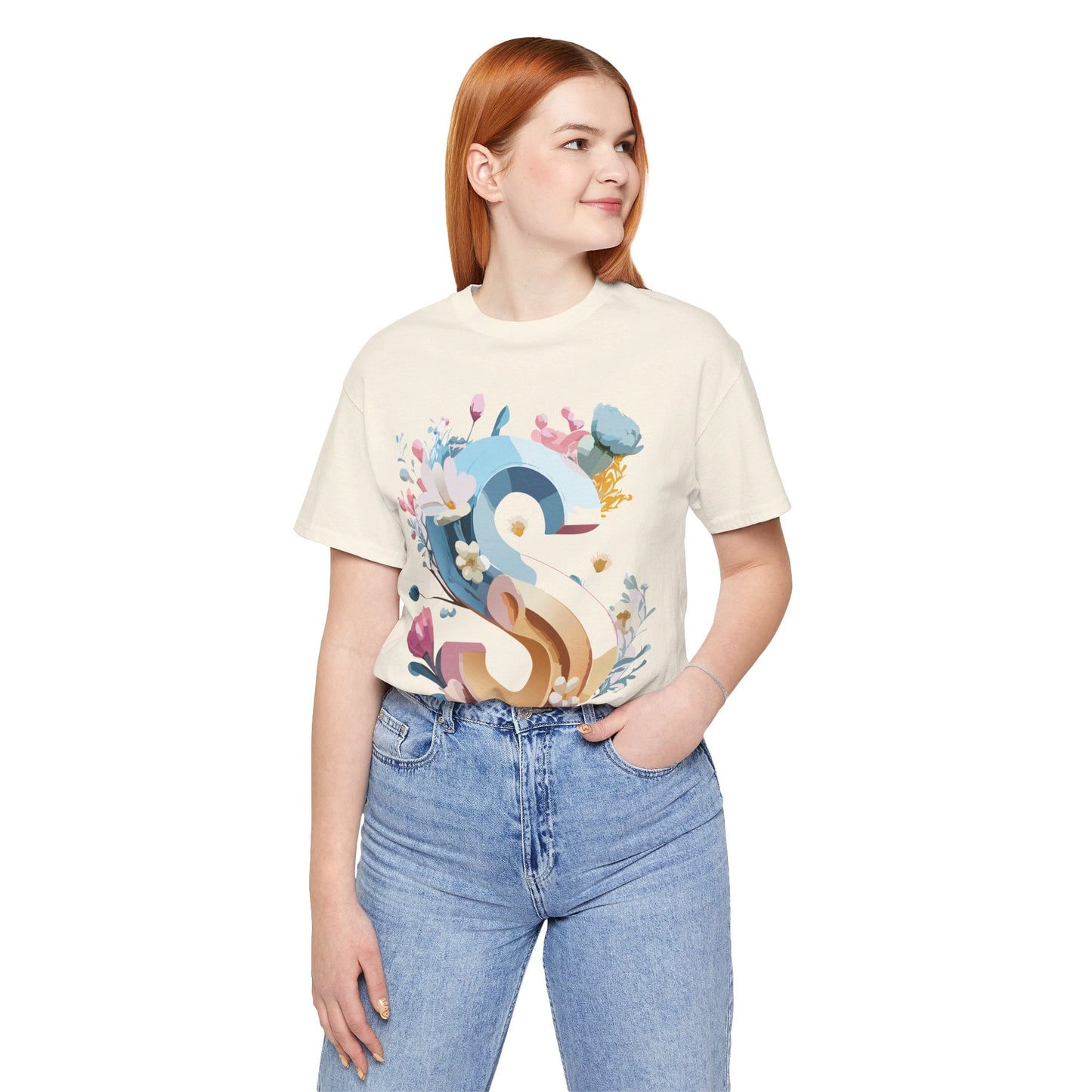 Letter S Shirt Graphic Tee Unisex Short Sleeve Vintage Inspired Adelpha Art Design
