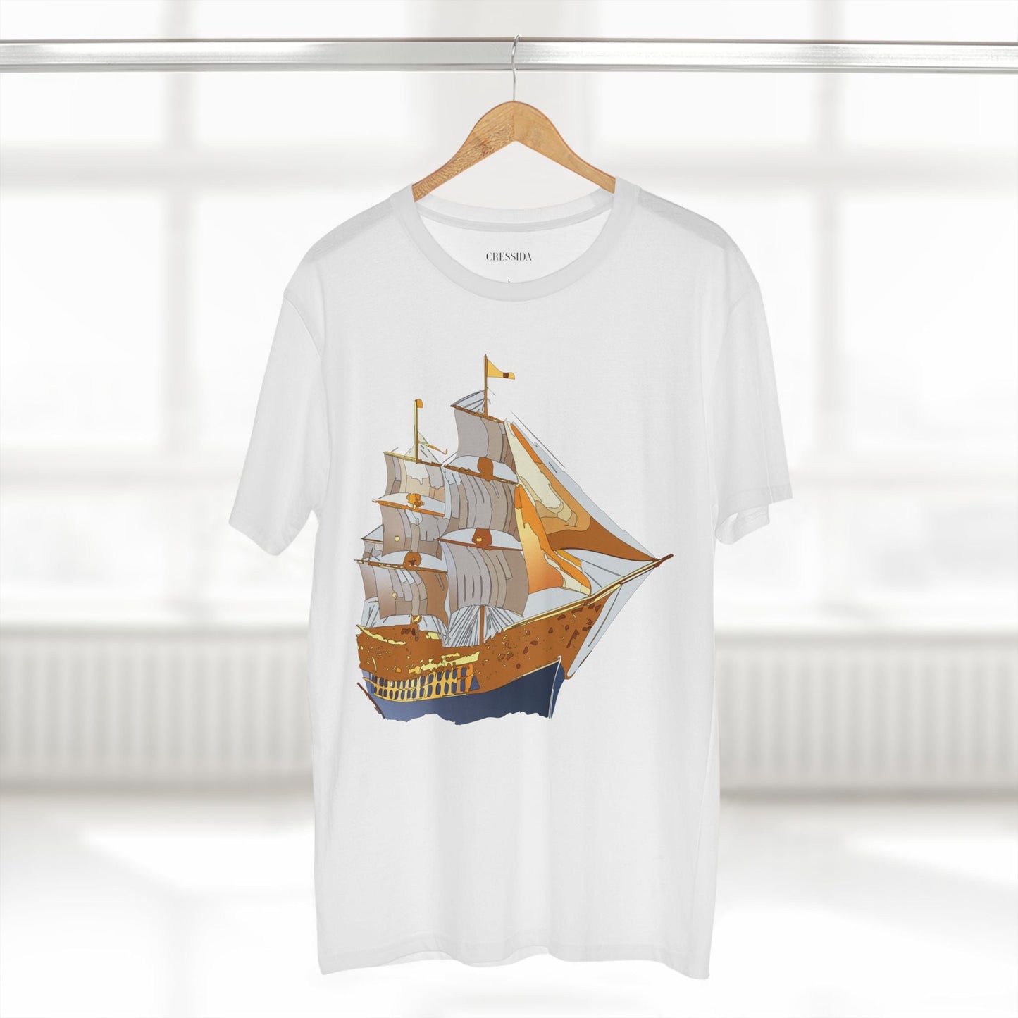 Ship Graphic Unisex 100 Cotton T-Shirt with Gold Frigate Art Design 23