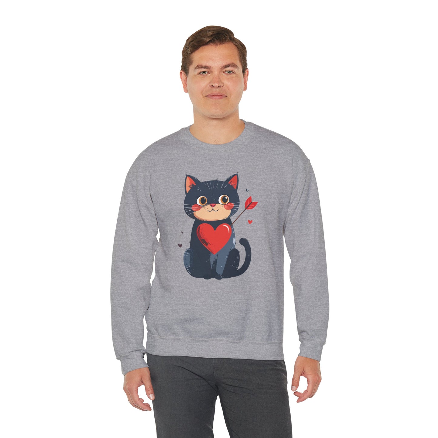 Cat Heart Sweatshirt, Heart Sweatshirt, Cat Sweatshirt, Valentine's Day Sweatshirt, 50/50 Cotton-Poly Animal Sweatshirt 108