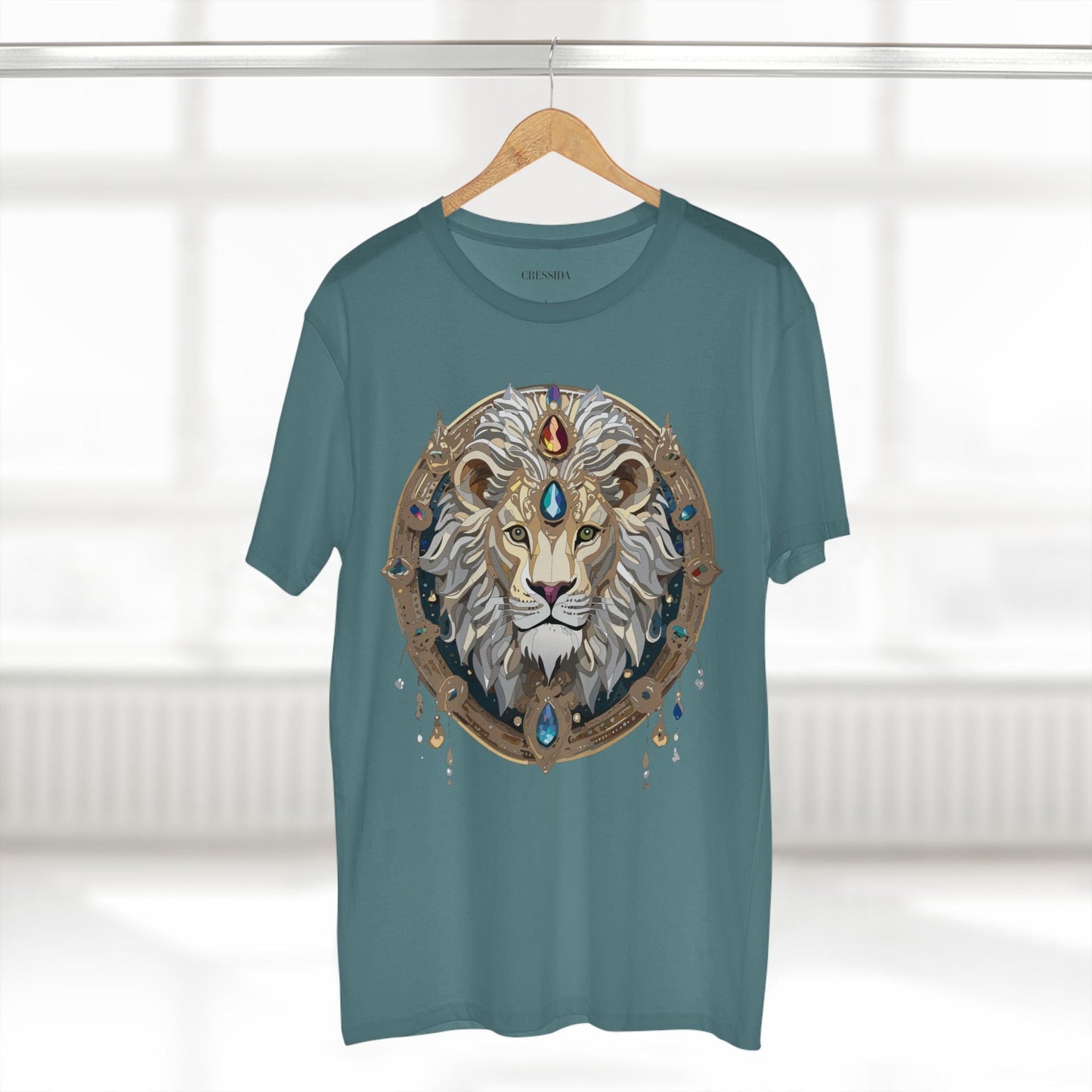 Lion Graphic Unisex 100 Cotton Tee With Unique Animal Golden Medallion Art Design 59