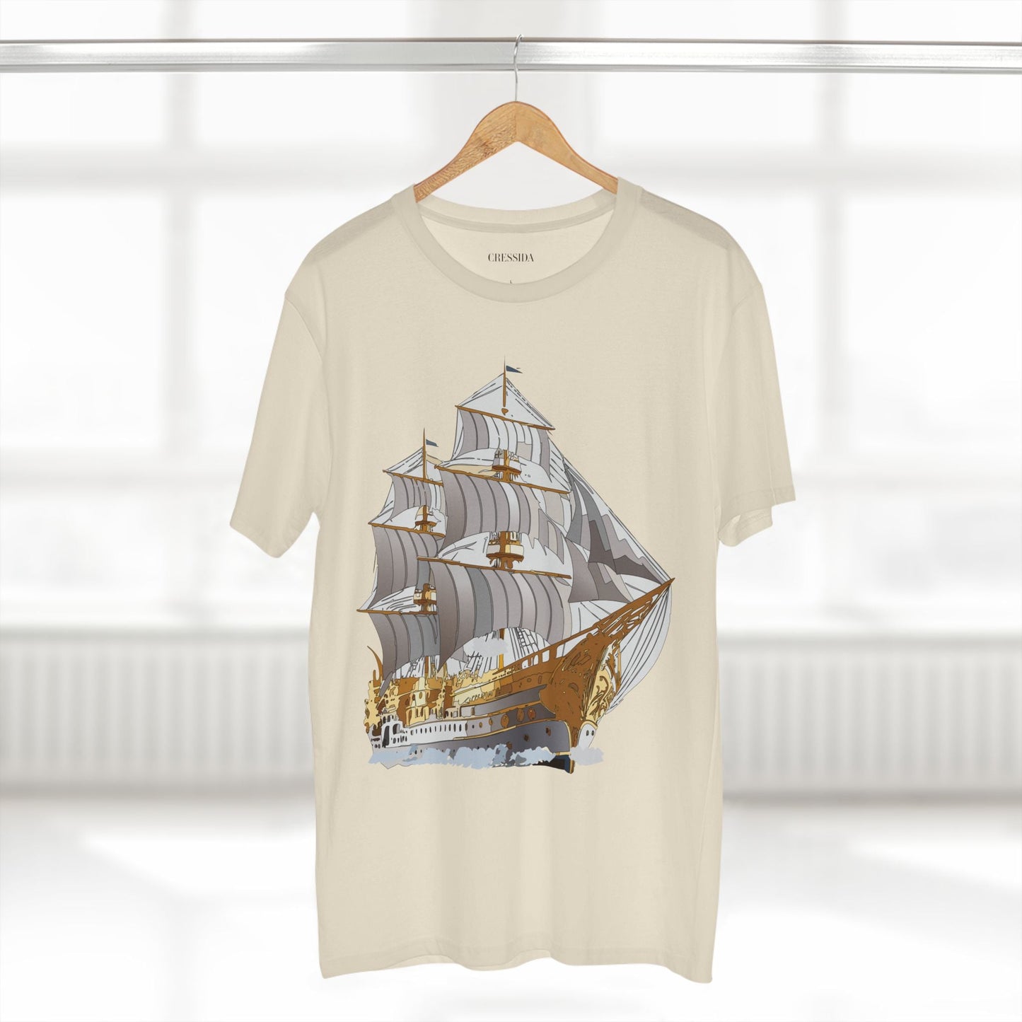 Ship Graphic Unisex 100 Cotton T-Shirt with Gold Frigate Art Design 15