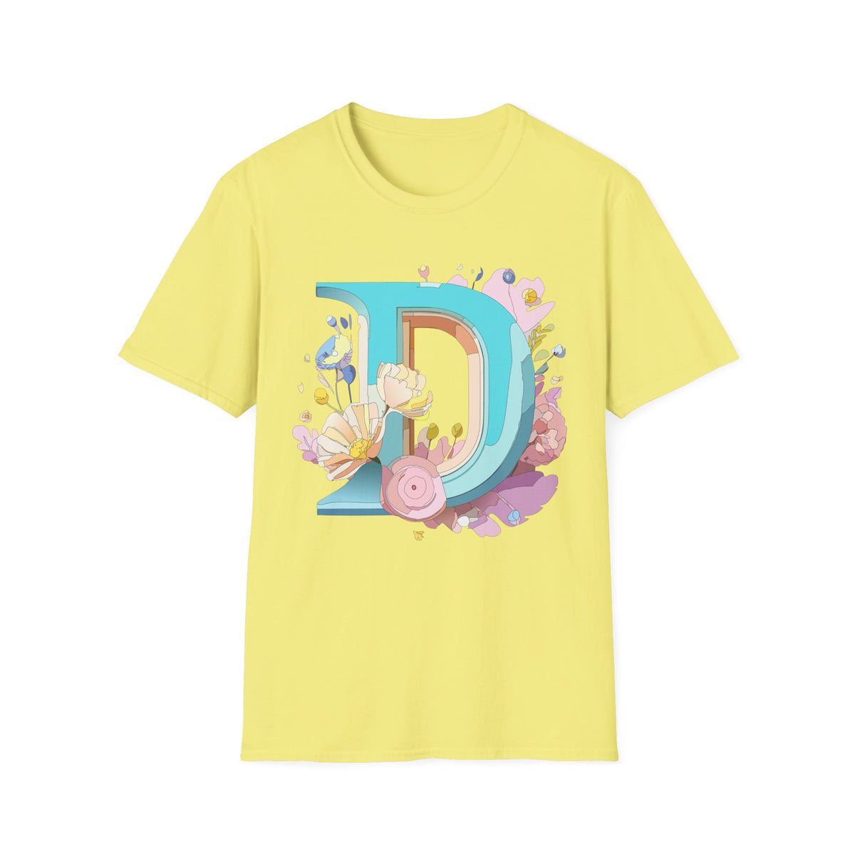 Floral Letter D T-Shirt | Monogram Initial D Tee, Botanical Alphabet Design