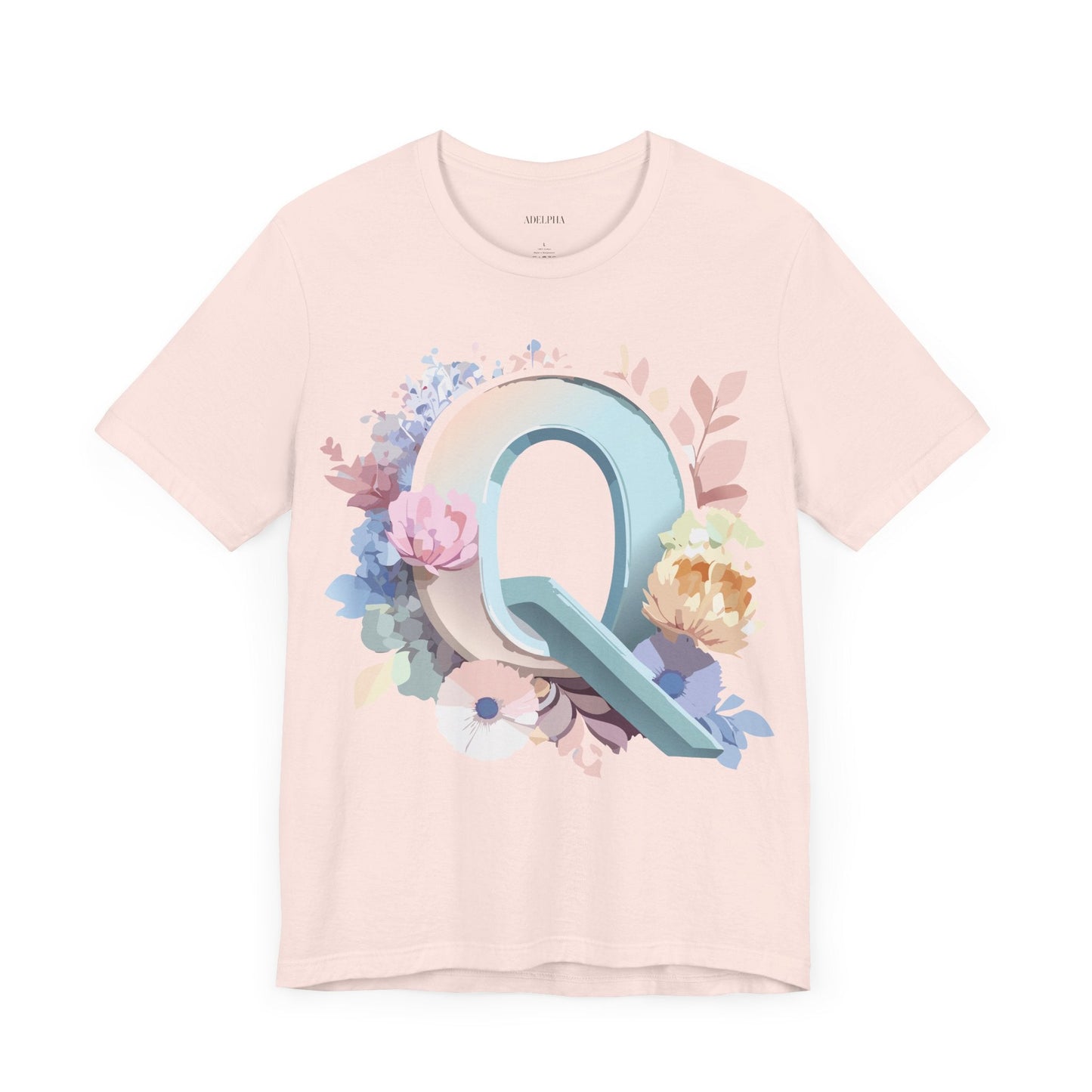 Letter Q Shirt Graphic Tee Unisex Short Sleeve by Adelpha Vintage Inspired Artwork
