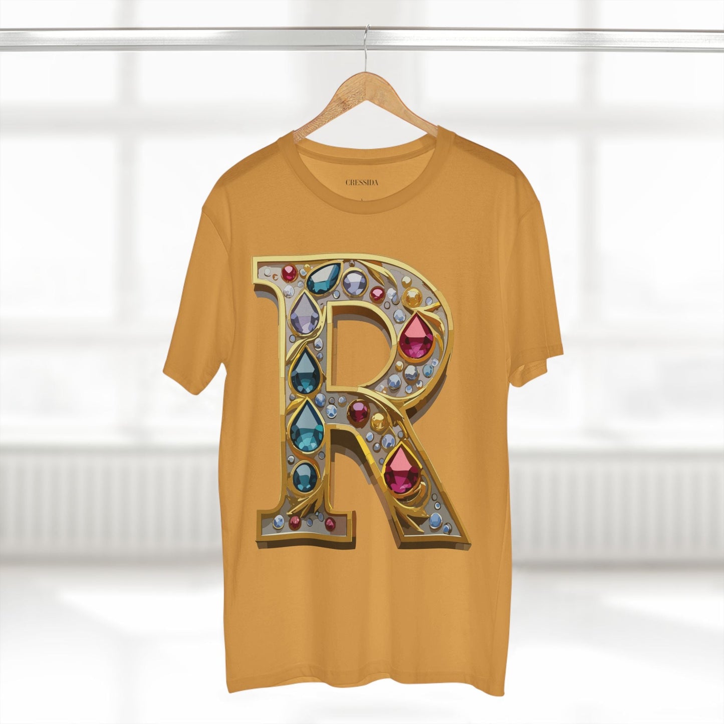 Letter R Graphic Design Tee Unisex 100 Cotton With Antique Gold Letters Artwork T-Shirt