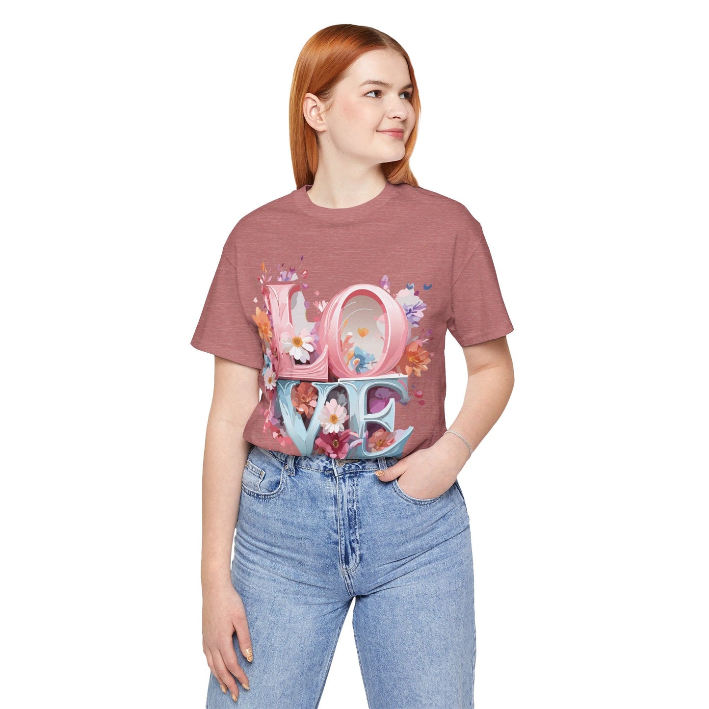 Valentine Day Graphic Unisex 100 Cotton Vintage Artwork with Love and Flower Design Tee 45