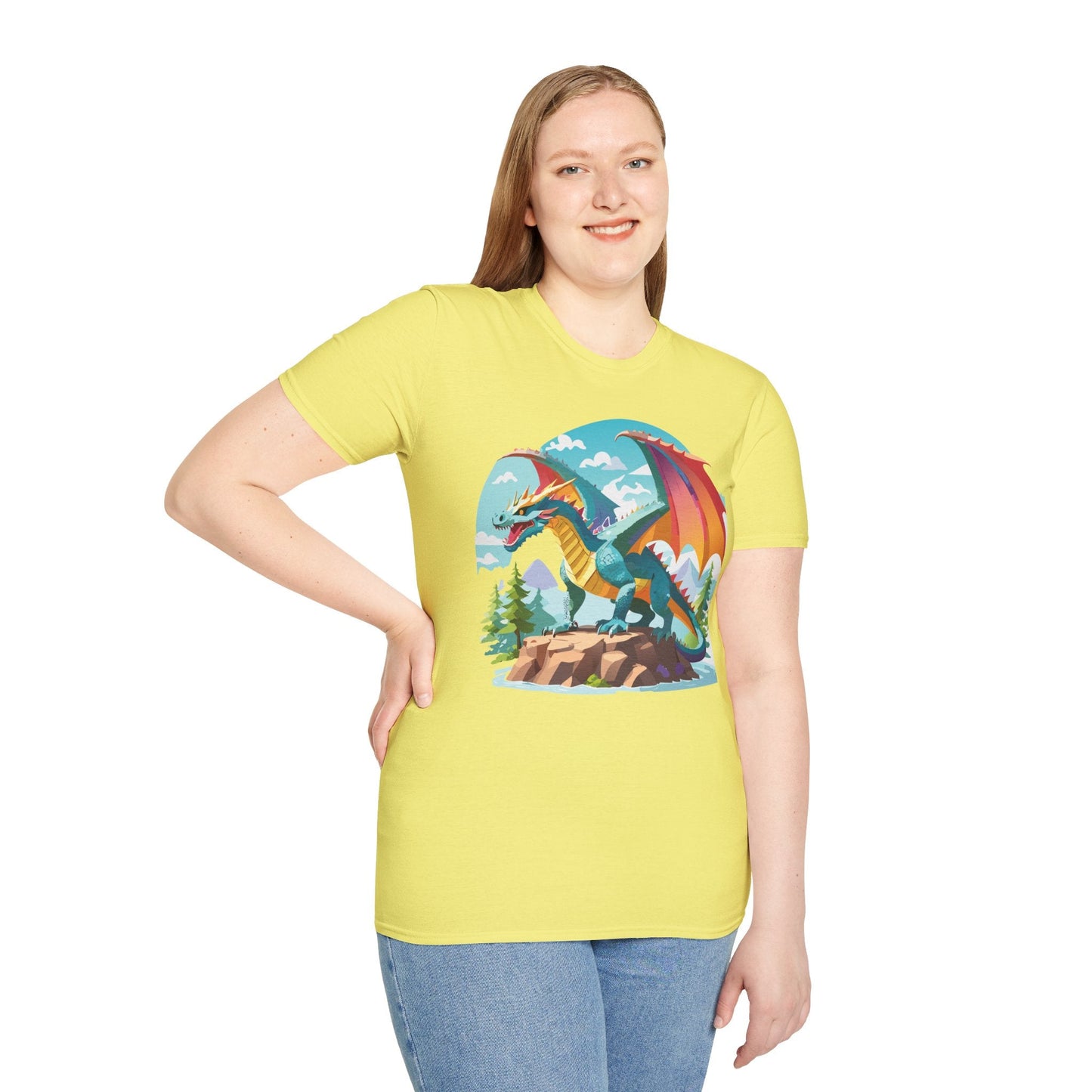 Dragon Graphic Tee Unisex Softstyle 100 Percent Ring Spun Cotton Animal Art Print Shirt