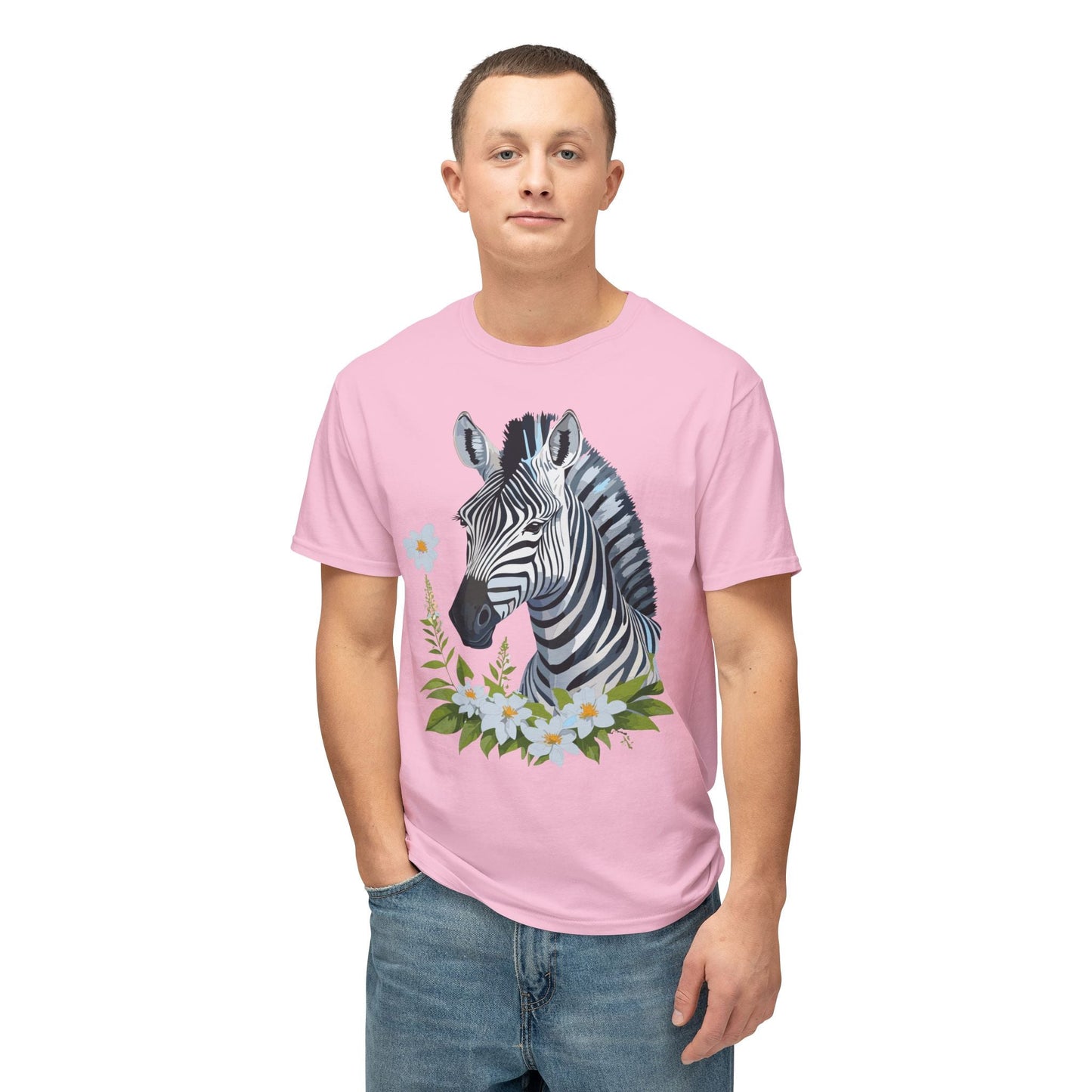 Unisex Zebra Art Print T Shirt 100% Cotton Vintage Floral Tee Made in USA Premium Graphic Tee