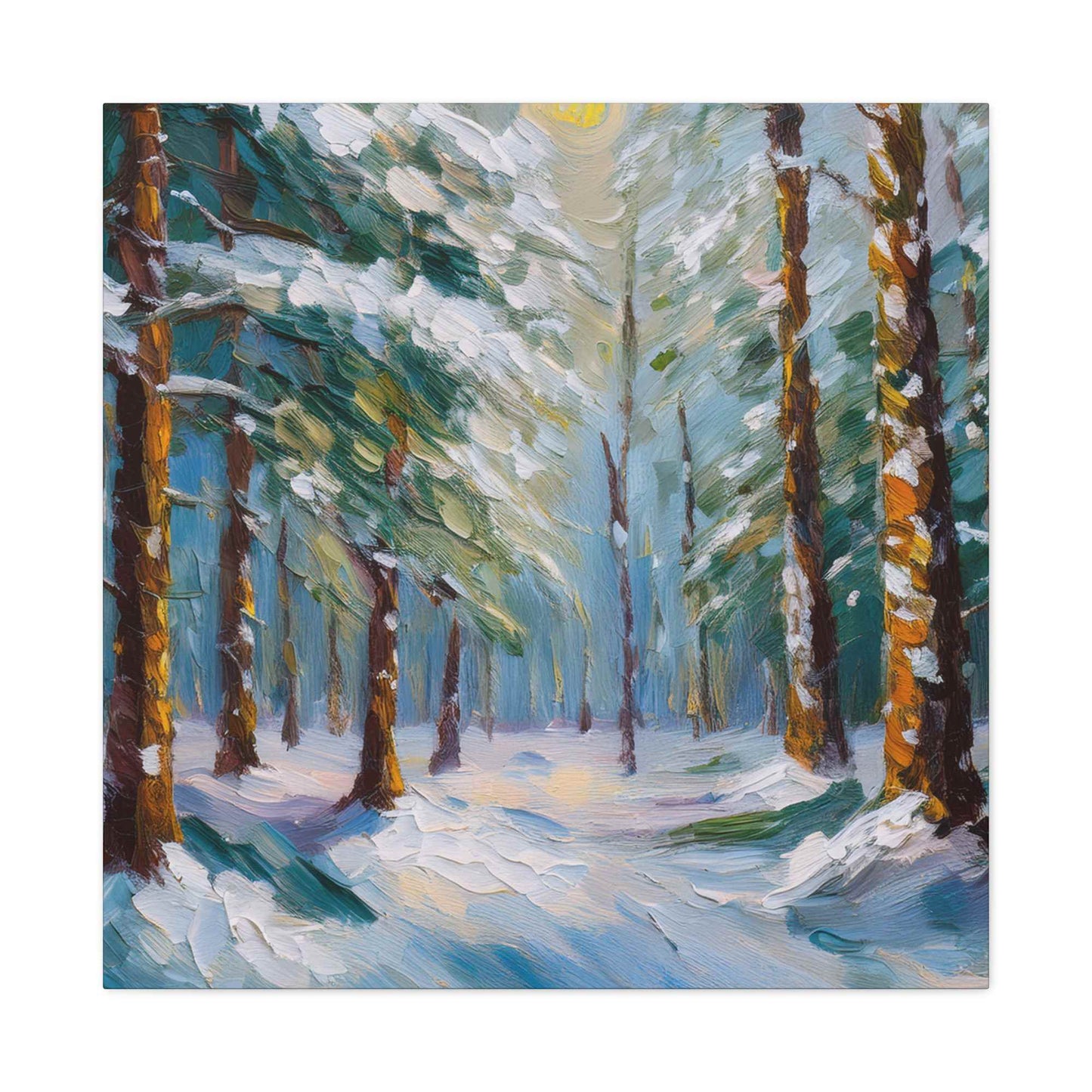 Snow Forest Print Canvas, Oil Paint Print 20x20, 24x24, 30x30, 32x32, 36x36 Art Design Print Pine-Wood Inner Frame MC-81