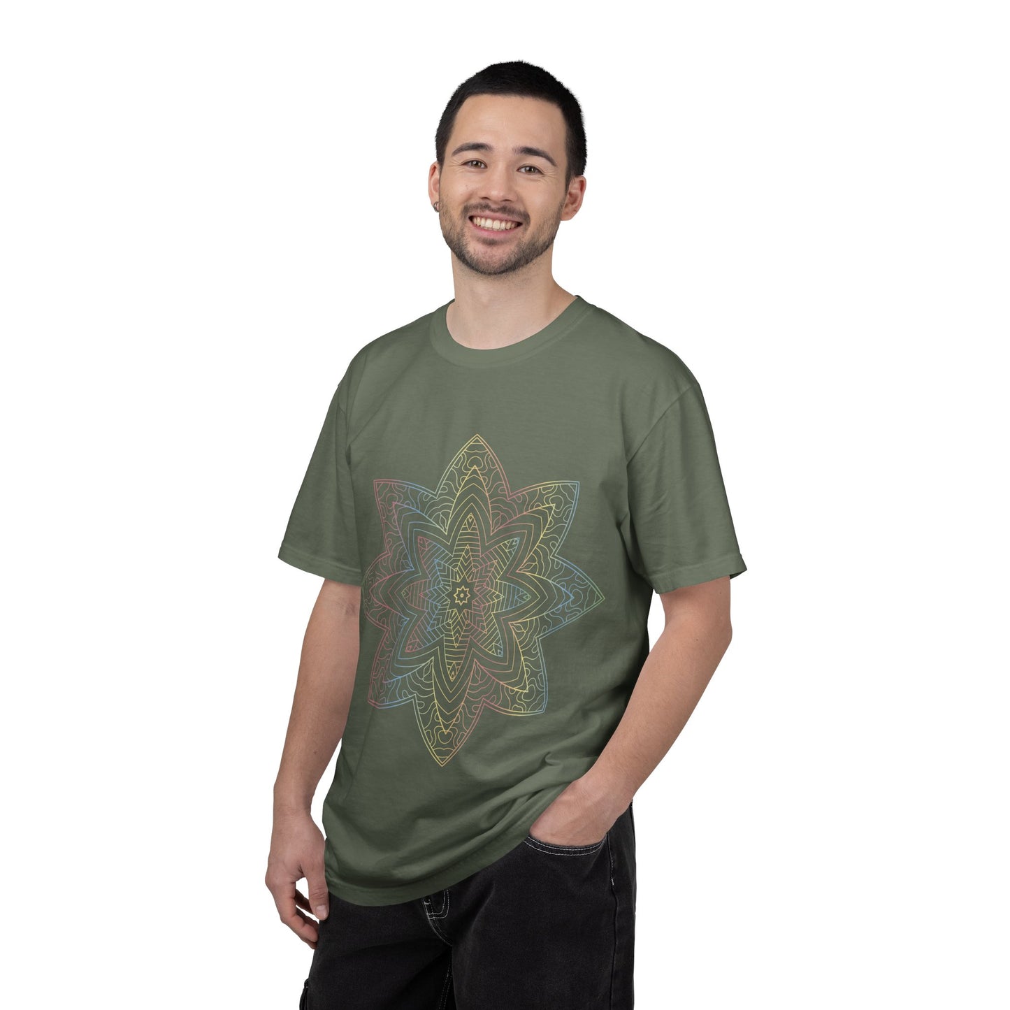 Unisex Garment Dyed Cotton T-Shirt with Mandala Graphic Design