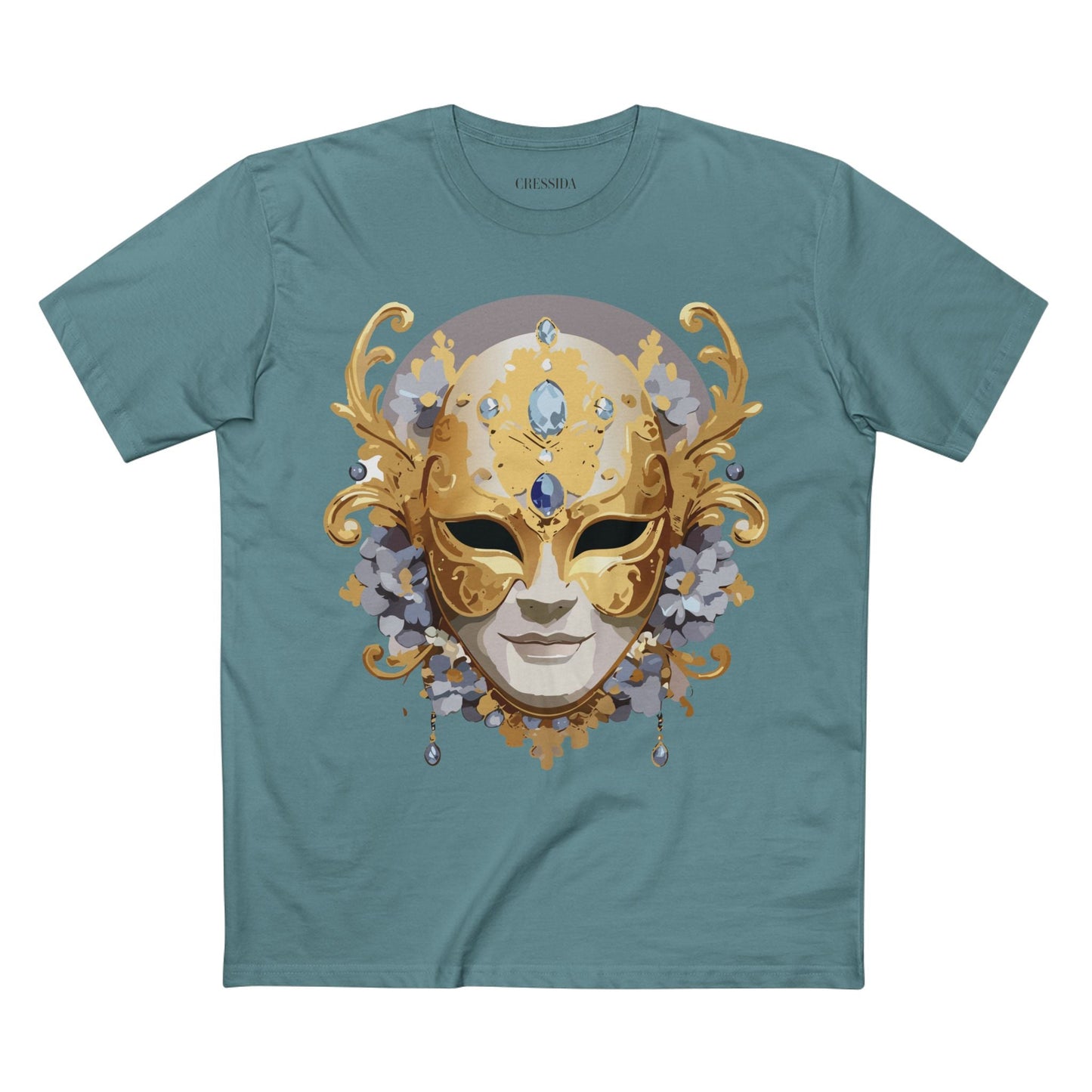Carnival Mask Graphic T-Shirt Unisex 100 Cotton With Antique Gold Art Design Tee 6