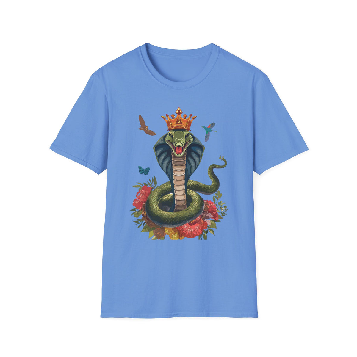 Crowned King Cobra Shirt | Snake Illustration, Floral Accents, Wildlife