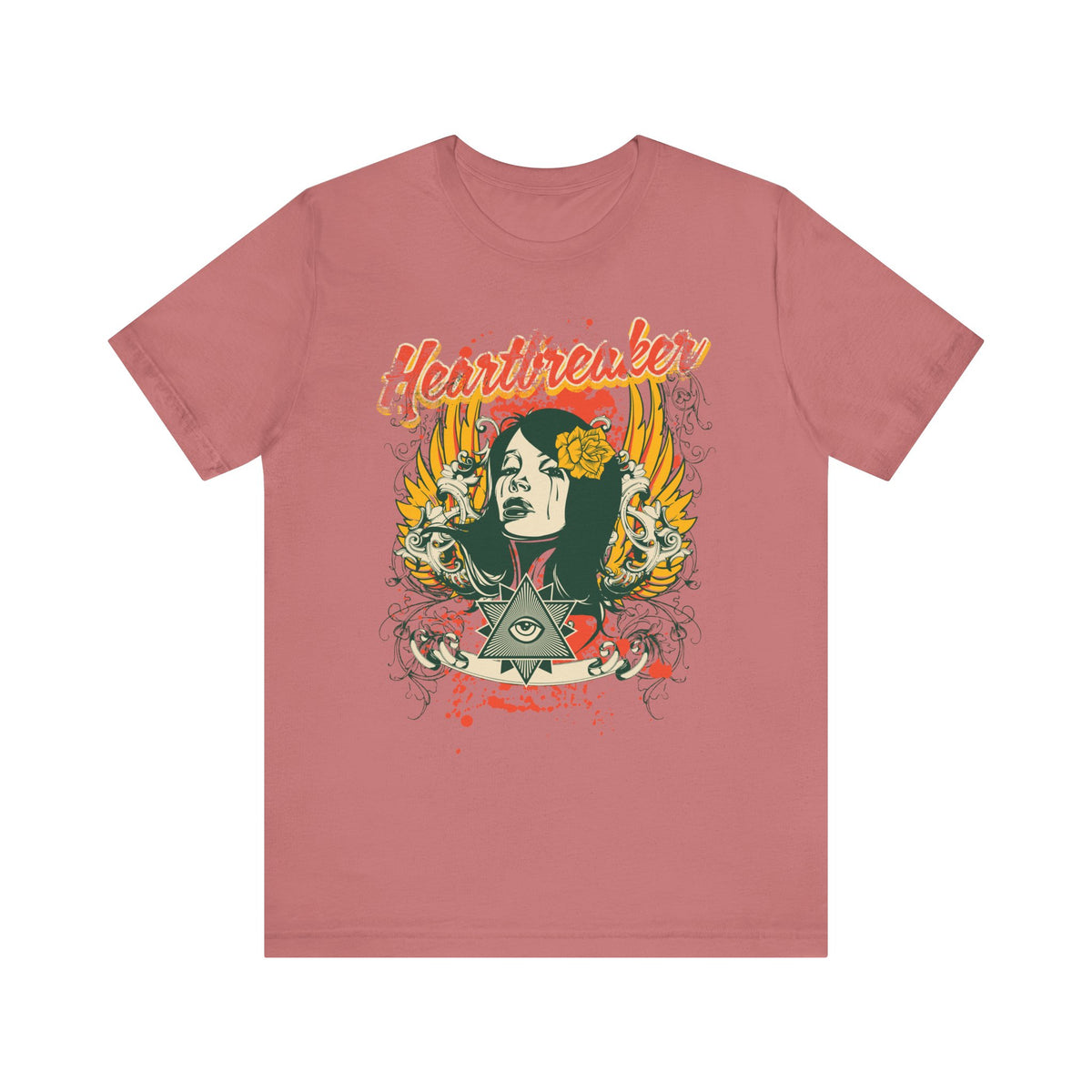 Heartbreaker Illustration Tee Retro Femme Portrait Floral Skull Graphic T-Shirt