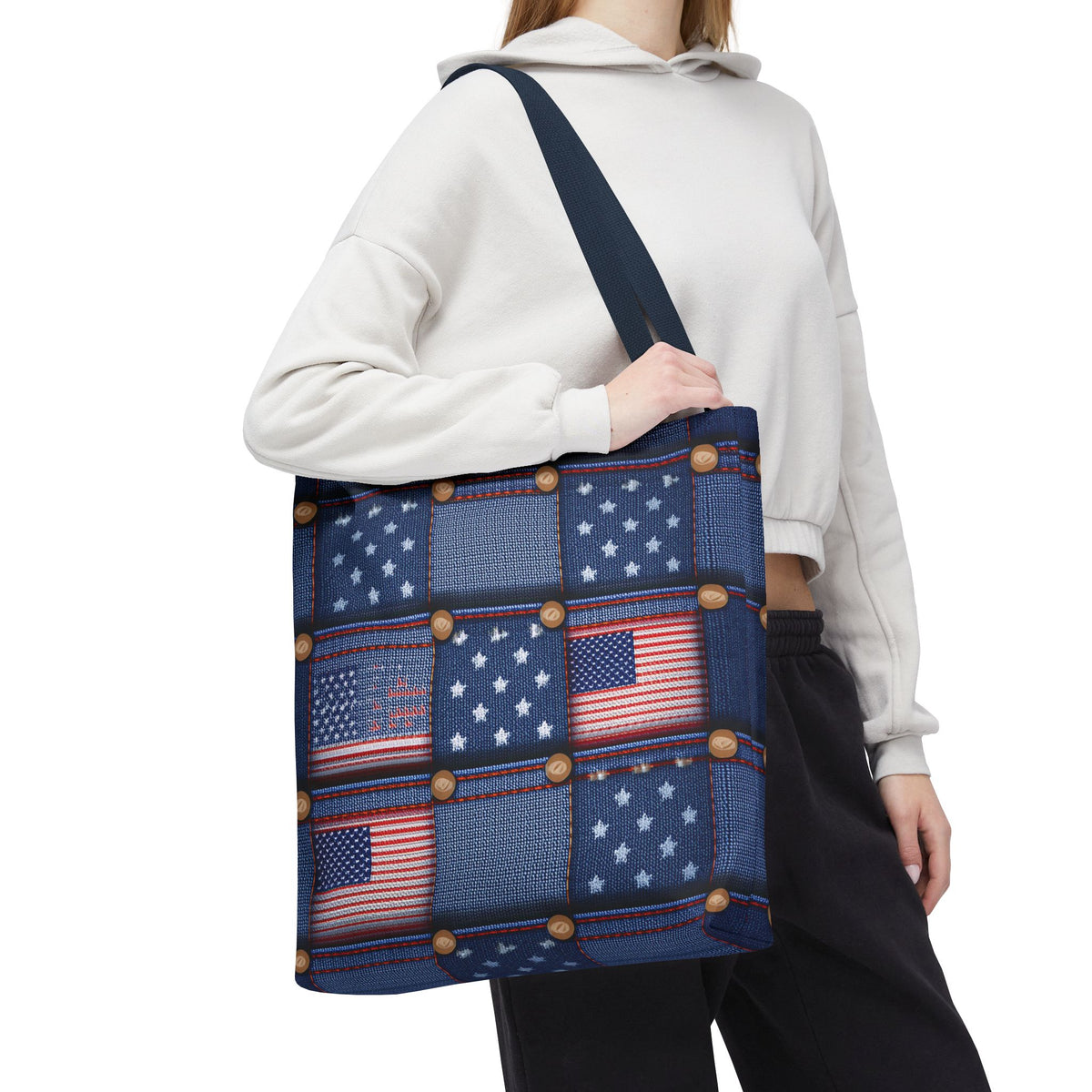 4th of July Graphic Denim Fabric Imitation Print Unisex Canvas Bag Poly Spun 3 Sizes Tote Bag 200-18