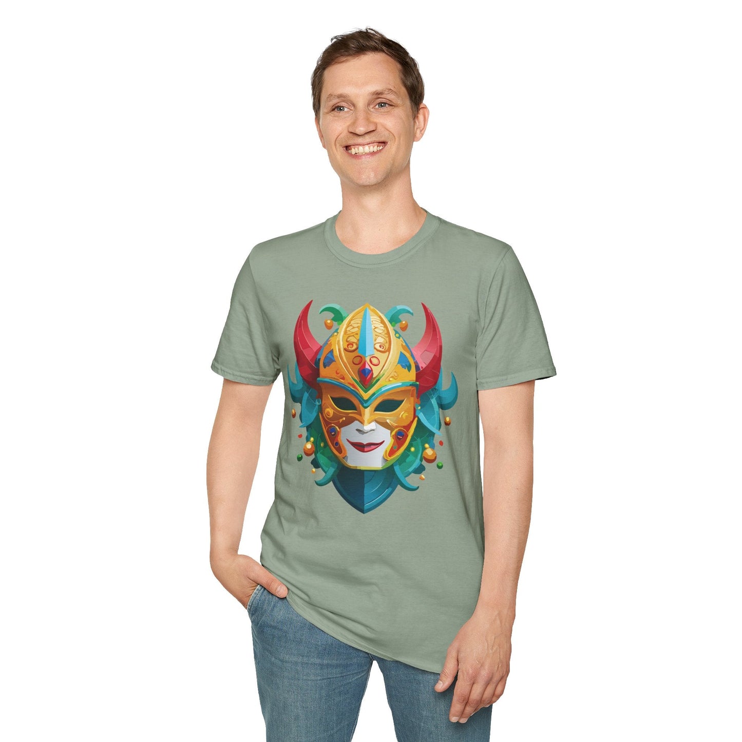 Unisex Mask Tee Shirt Softstyle Gildan 64000 Cotton Tee Masquerade Design Artwork