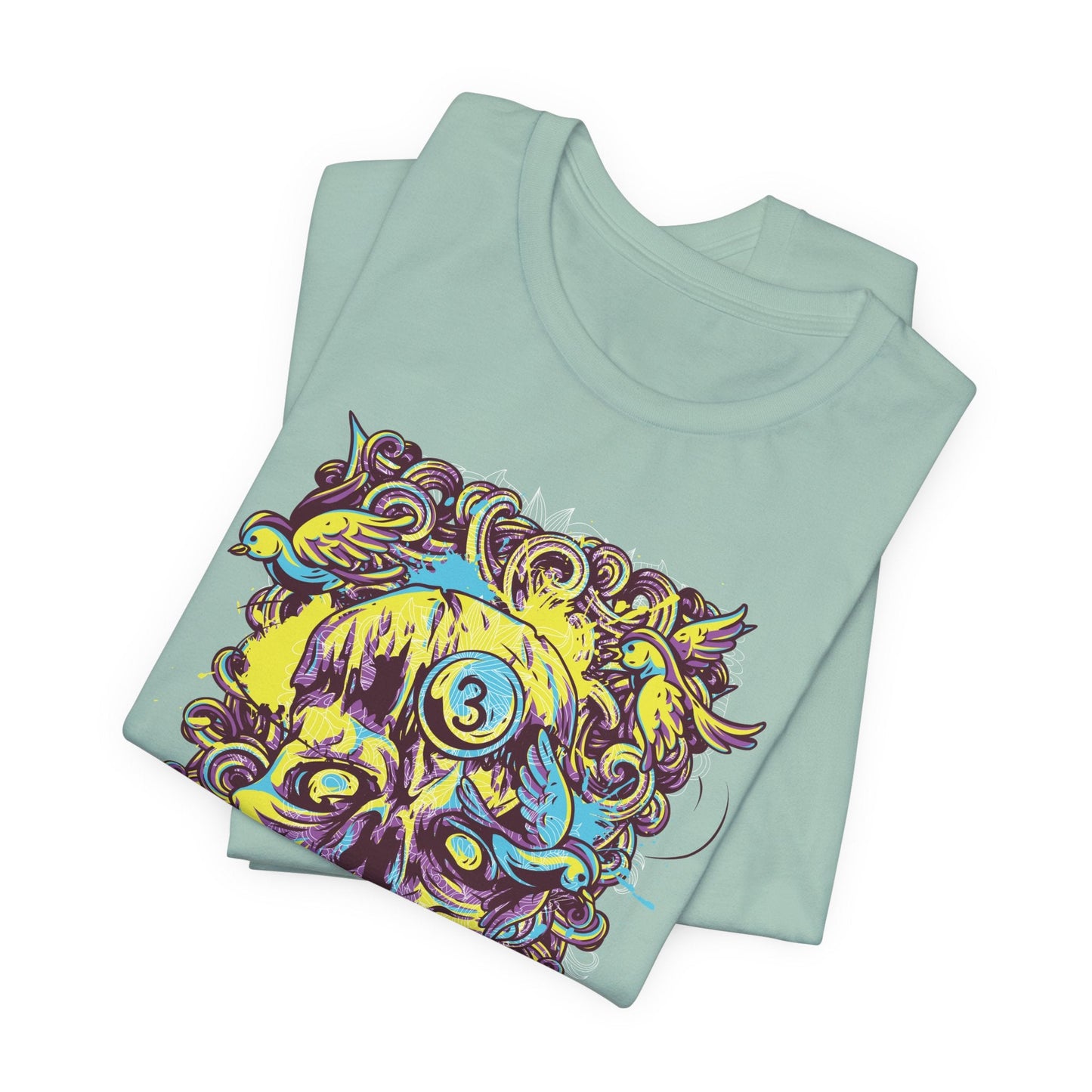 Colorful Skull Illustration Graphic Unisex Cotton T-Shirt r41