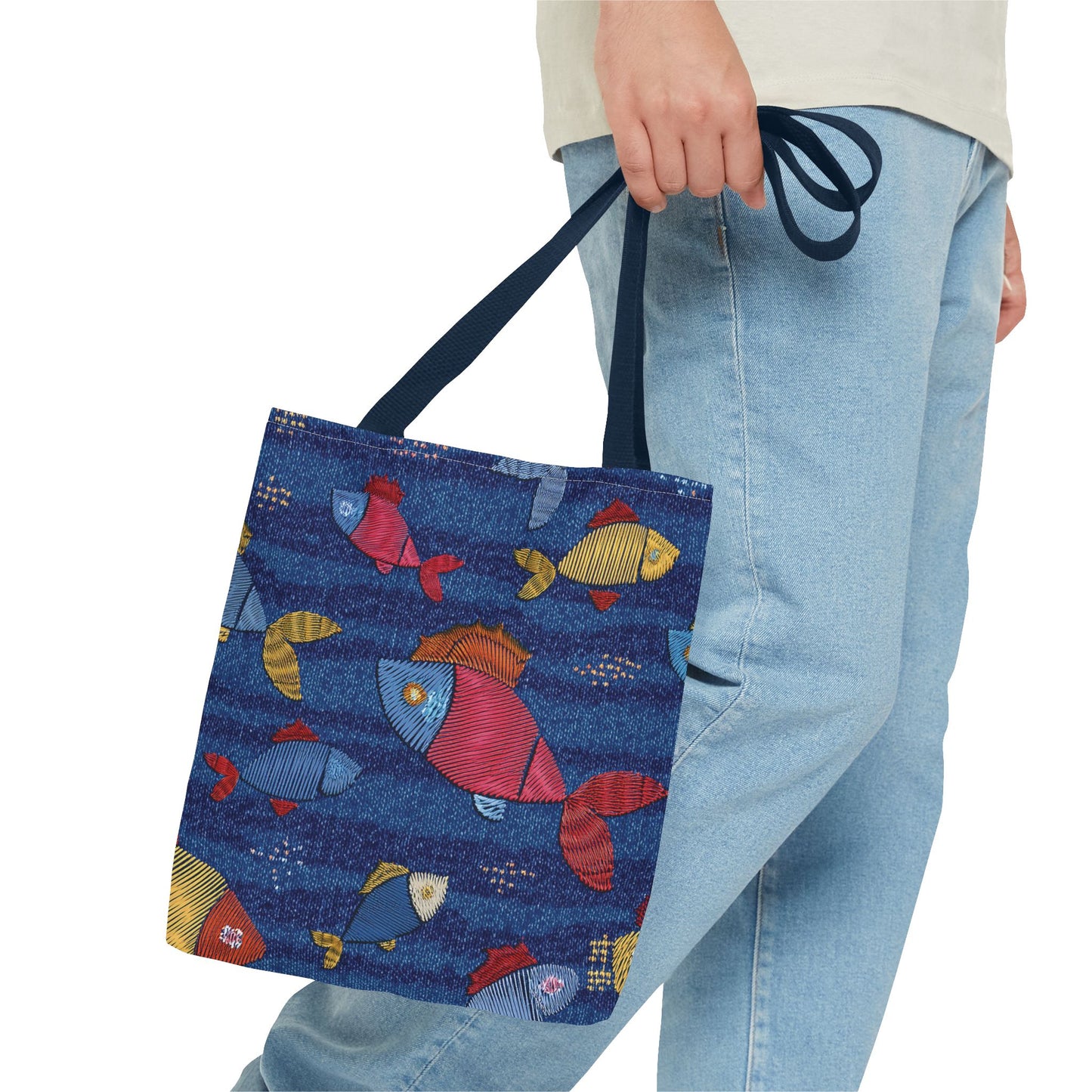 Denim Fabric Imitation Print Unisex Canvas Bag Poly Spun 3 Sizes Tote Bag 193-4