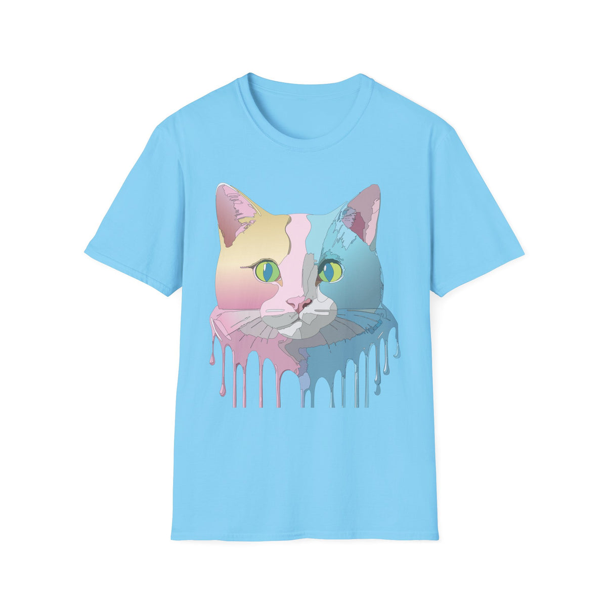 Pastel Pop Art Cat T-Shirt | Colorblock Kitty Face