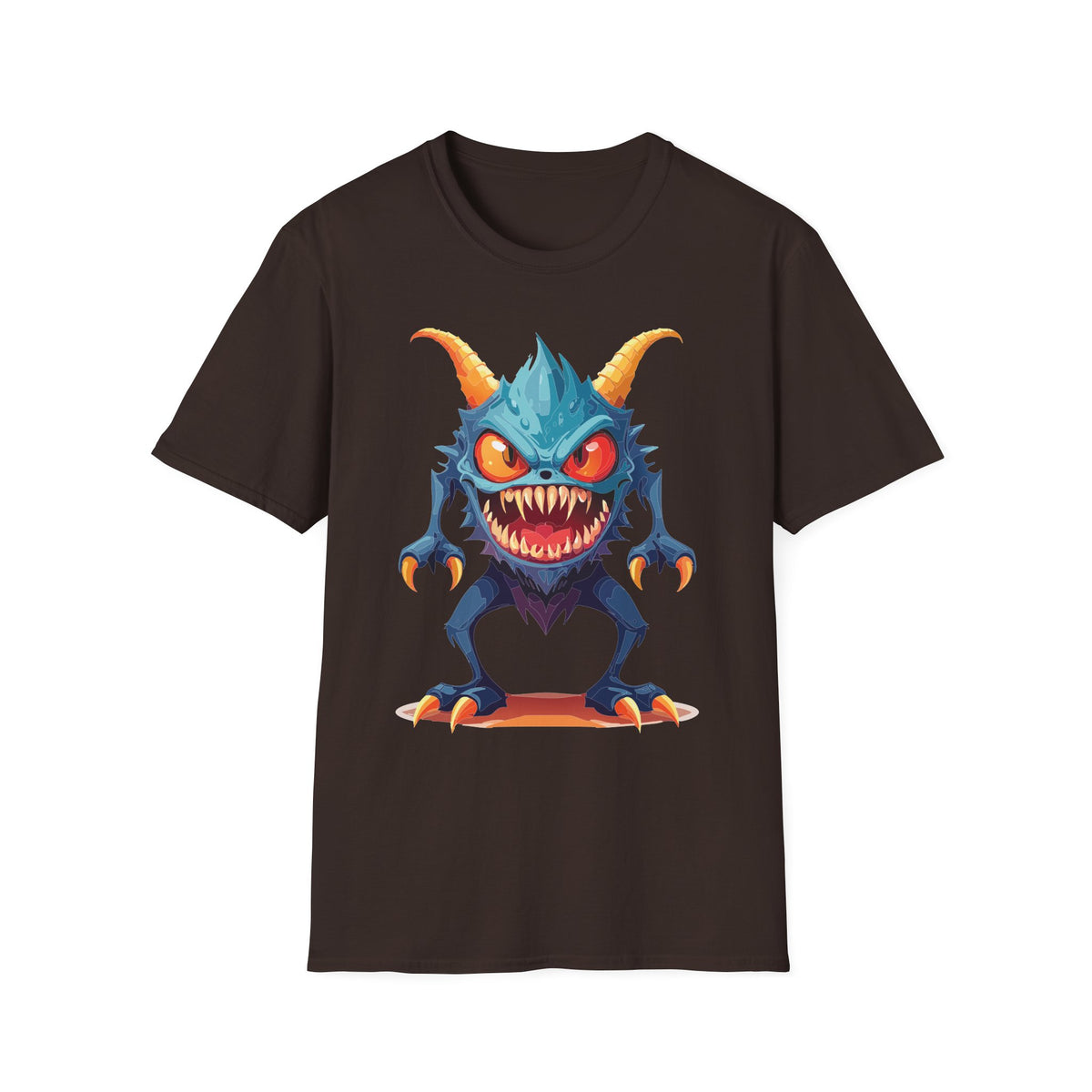 Monster Graphic T-Shirt — Cute Scary Blue Demon Tee for Halloween & Gamer Fans Cartoon Graphic Tee Unisex 100 Cotton Gildan T-Shirt