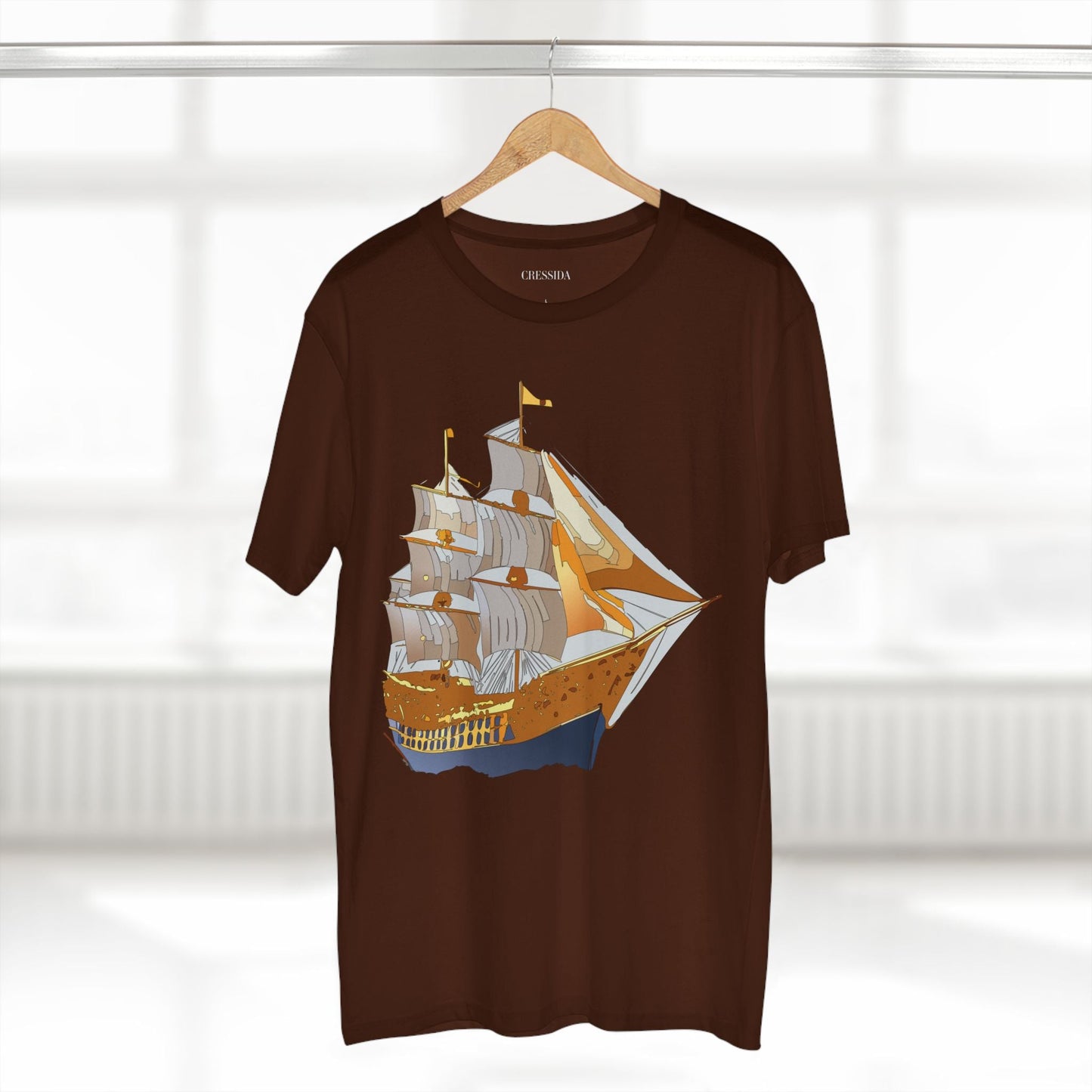 Ship Graphic Unisex 100 Cotton T-Shirt with Gold Frigate Art Design 23