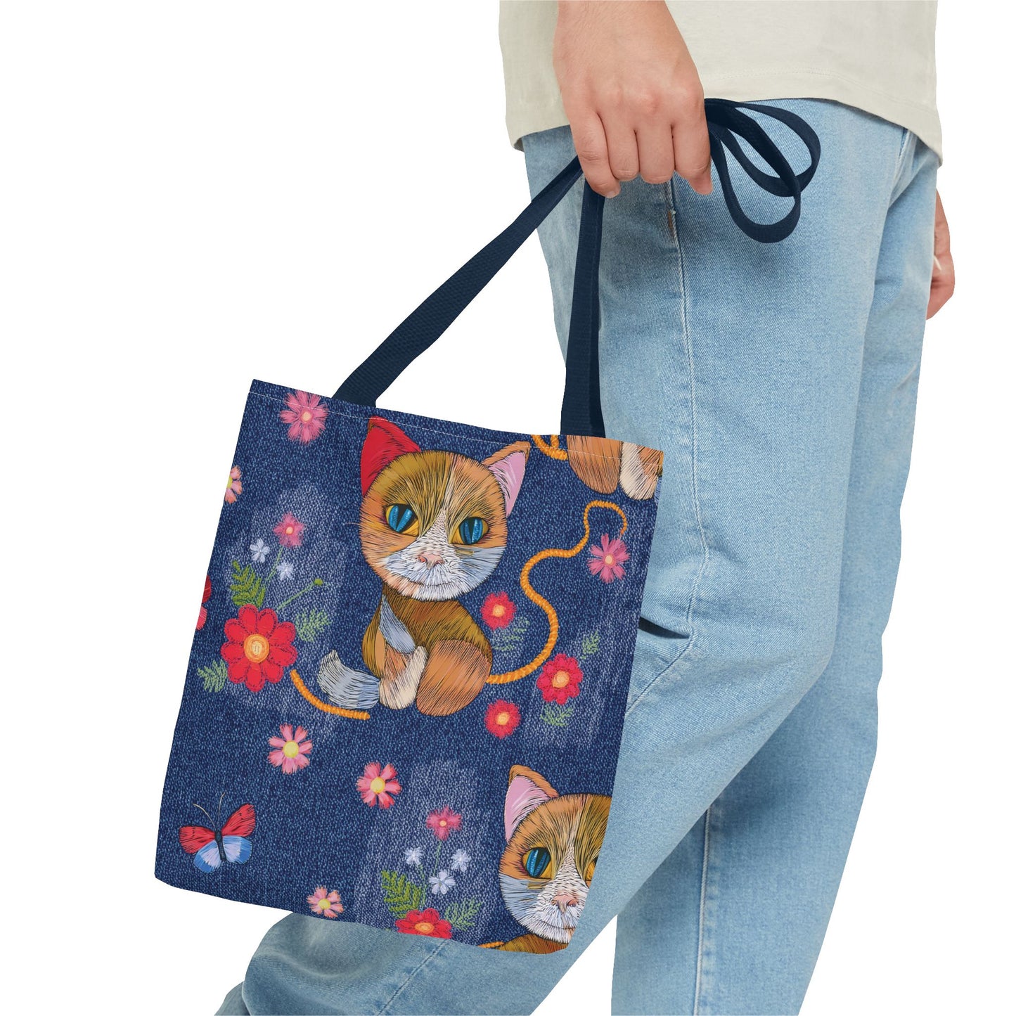 Denim Fabric Imitation Print Unisex Canvas Bag Poly Spun 3 Sizes Tote Bag 190-12