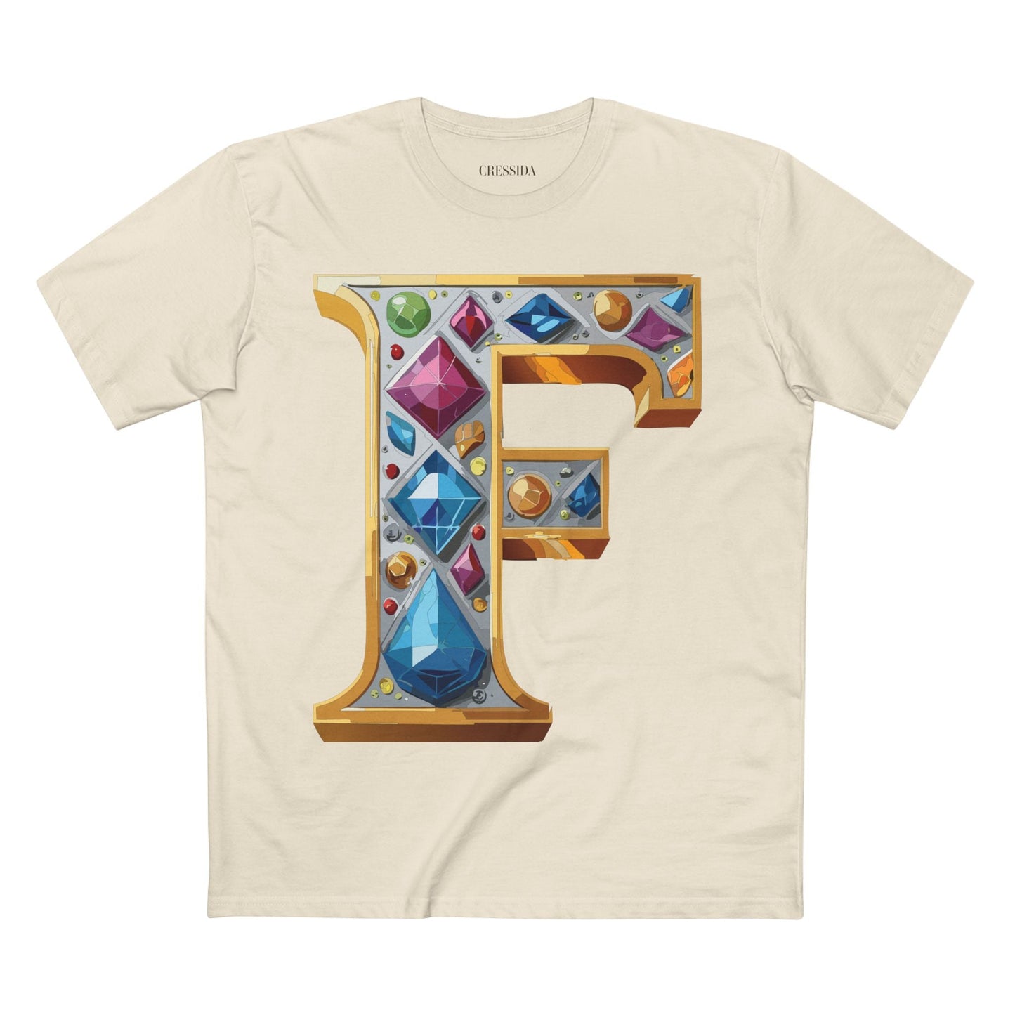 Letter F Graphic Design Tee Unisex 100 Cotton With Antique Gold Letters Artwork T-Shirt