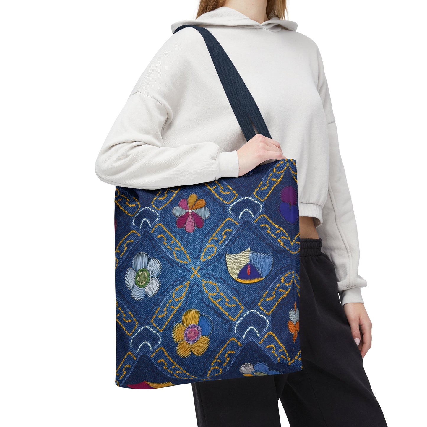 Denim Fabric Imitation Print Unisex Canvas Bag Poly Spun 3 Sizes Tote Bag 159-13