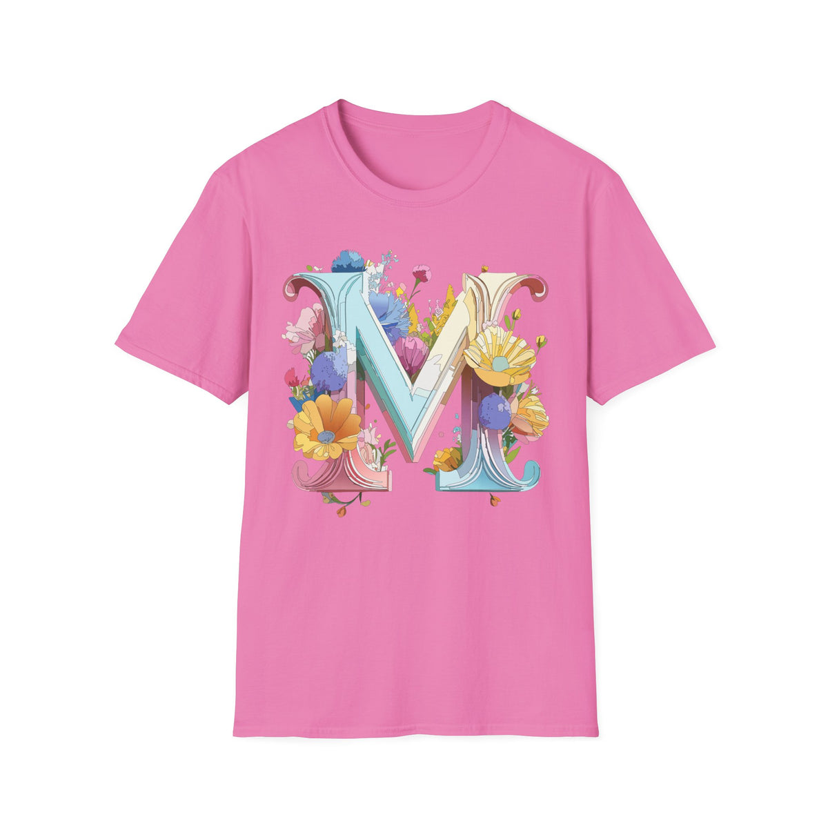 Floral Letter M Monogram T-Shirt | Watercolor Garden Initial Tee