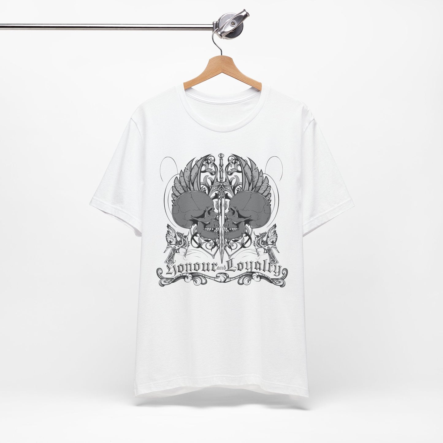 Honor Loyalty crest tee Gothic heraldry skulls wings emblem Art-48