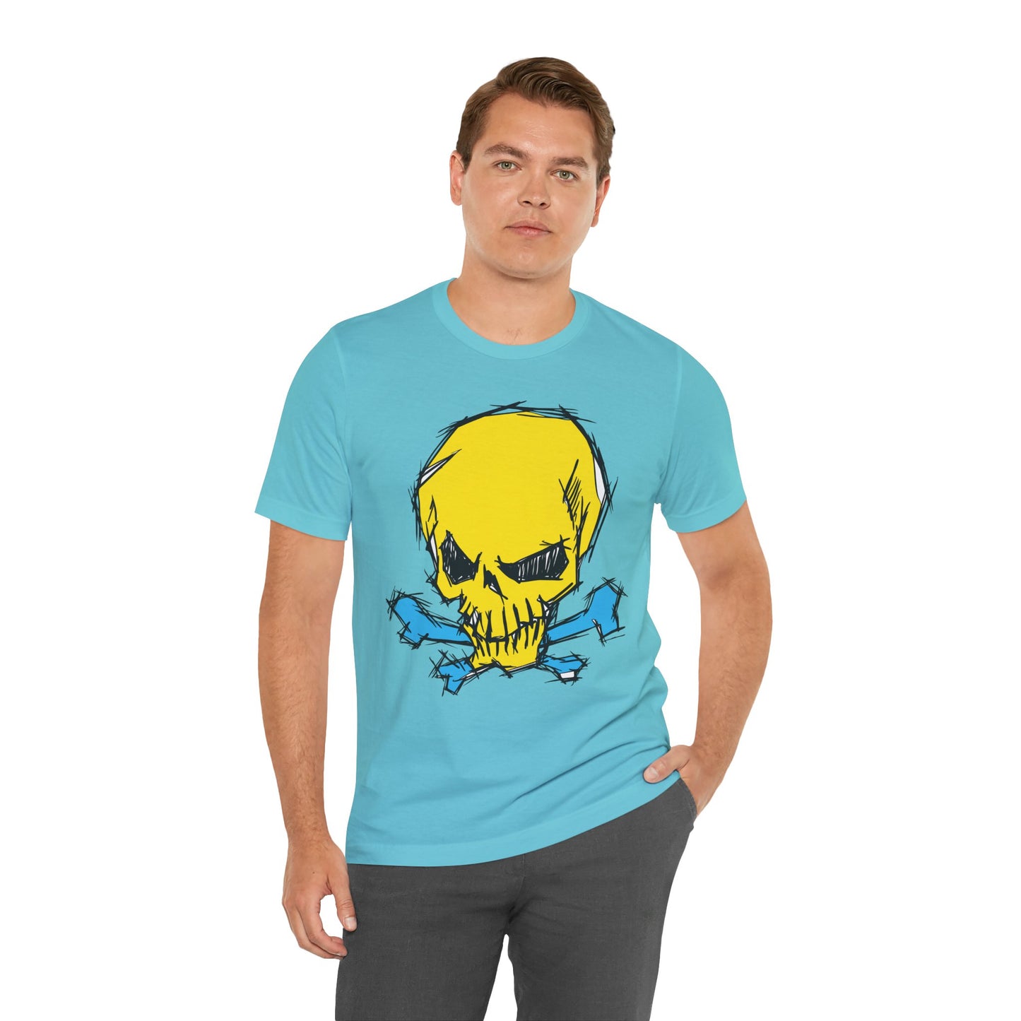 2-Yellow Skull Graphic Design Tee, Skull Shirt, Vintage Tees, Art Design T-Shirt, Vintage Graphic Tee, Art Shirts with Skulls