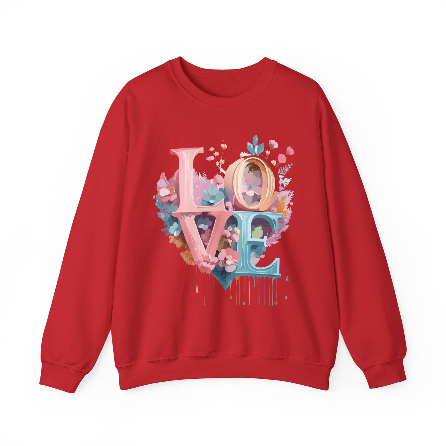Floral Love Sweatshirt For Valentines Day Unisex Crewneck Fifty Fifty Cotton Polyester