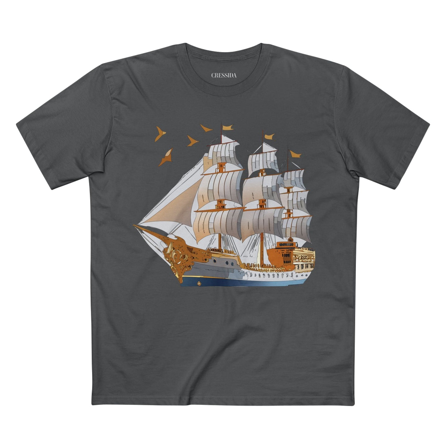 Ship Graphic Unisex 100 Cotton T-Shirt with Gold Frigate Art Design 4