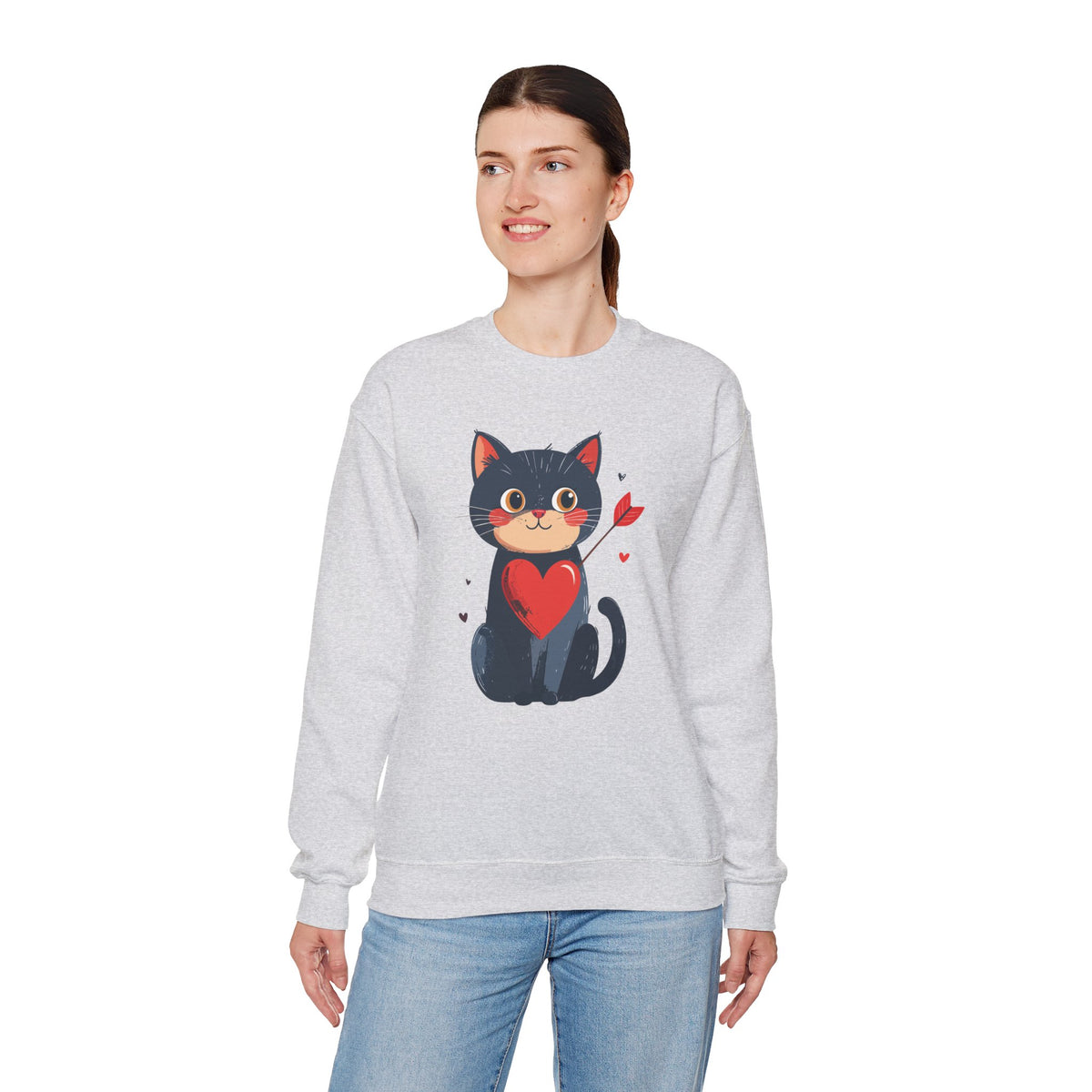 Cat Heart Sweatshirt, Heart Sweatshirt, Cat Sweatshirt, Valentine's Day Sweatshirt, 50/50 Cotton-Poly Animal Sweatshirt 108