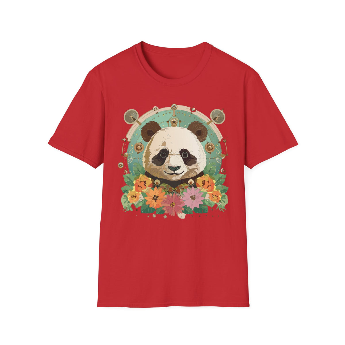 Floral Panda Portrait T-Shirt | Cute Panda Face Tee