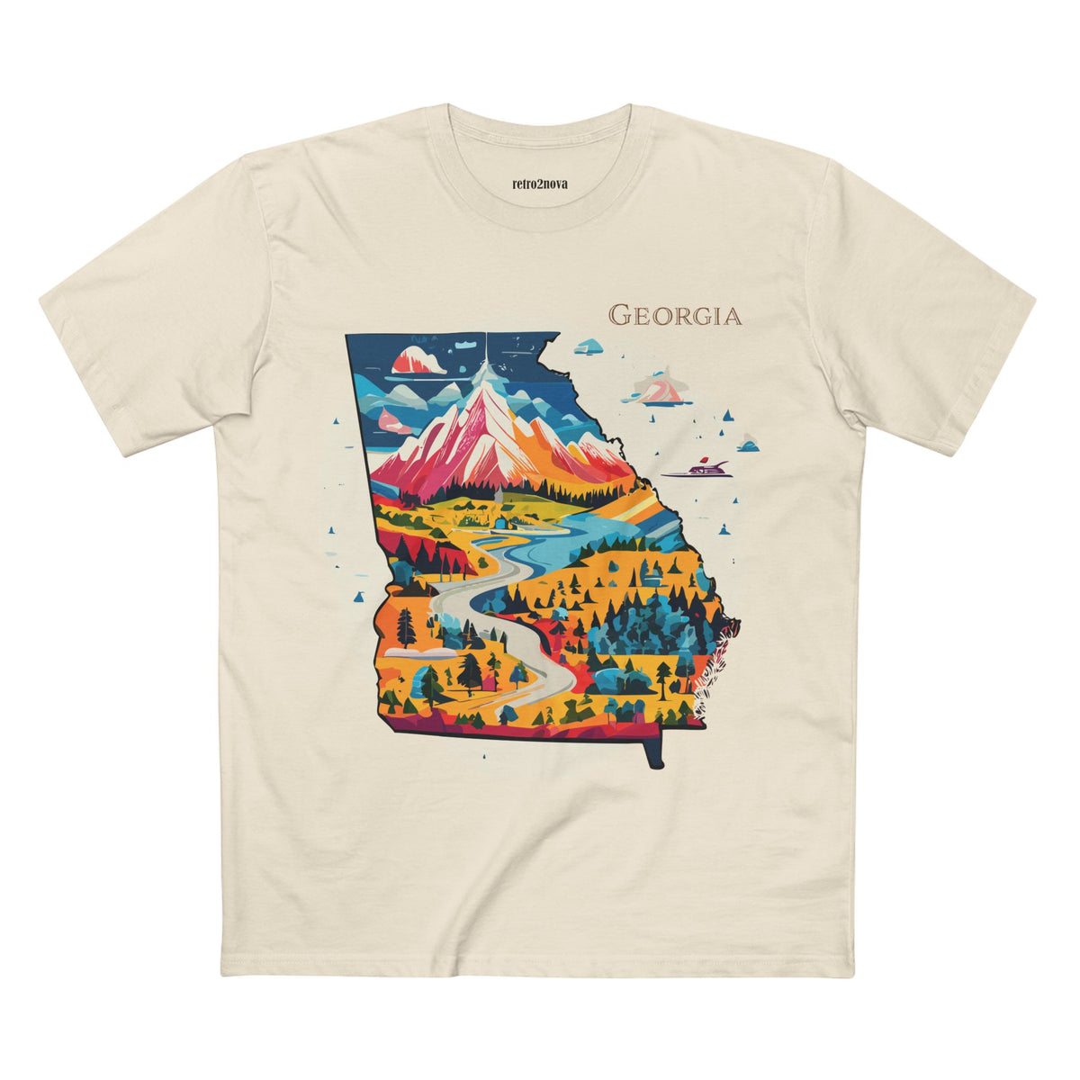 Georgia State Scenic Map T-Shirt | Mountain River Landscape Tee
