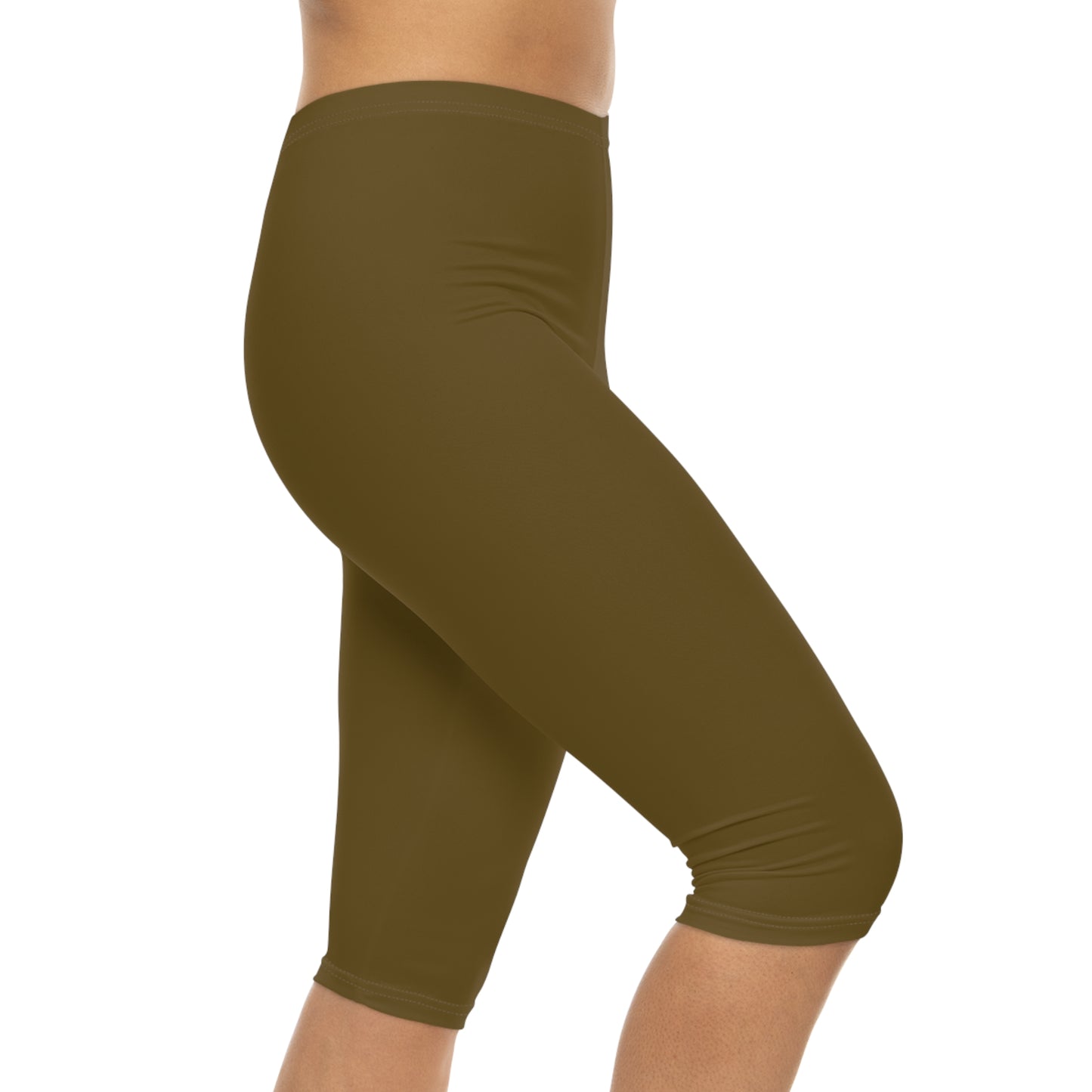 Olive Bark Color Women's Brushed Suede Poly Span Casual Capri Leggings XS-2XL