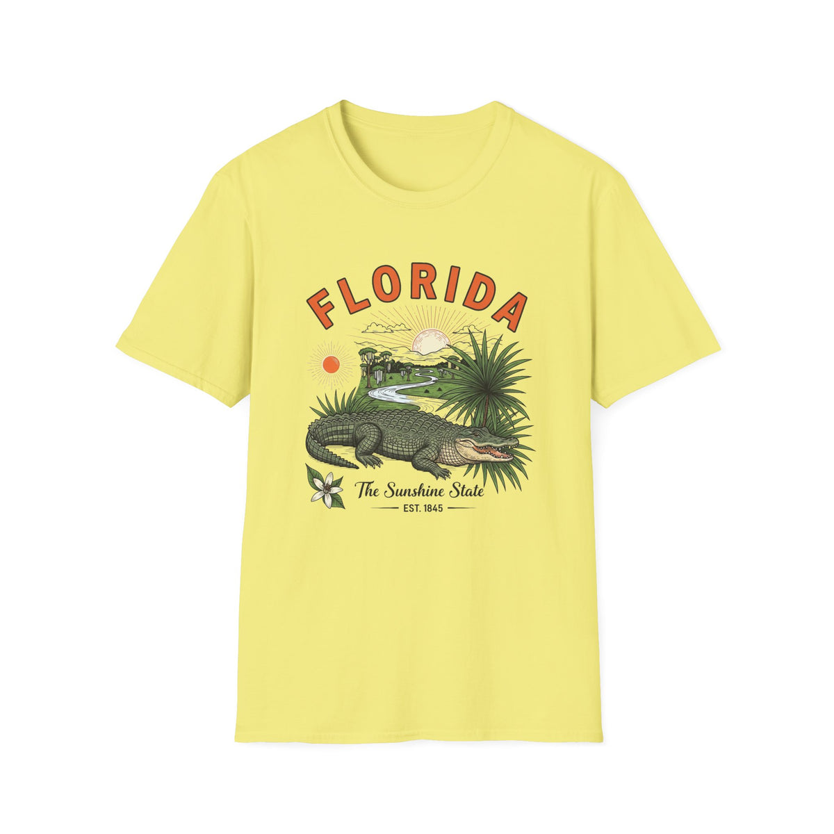 Florida Alligator Graphic T-Shirt — The Sunshine State Vintage Design Travel Tourist Graphic Design Unisex 100 Cotton Gildan T-Shirt