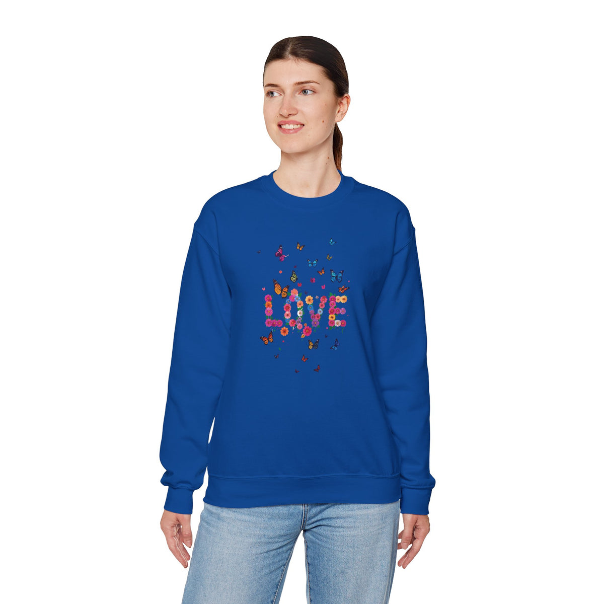 Unisex Floral Love Sweatshirt, Love Floral Sweatshirt, Floral Butterfly Sweatshirt, 50/50 Cotton-Poly Valentine's Day Sweatshirt 08