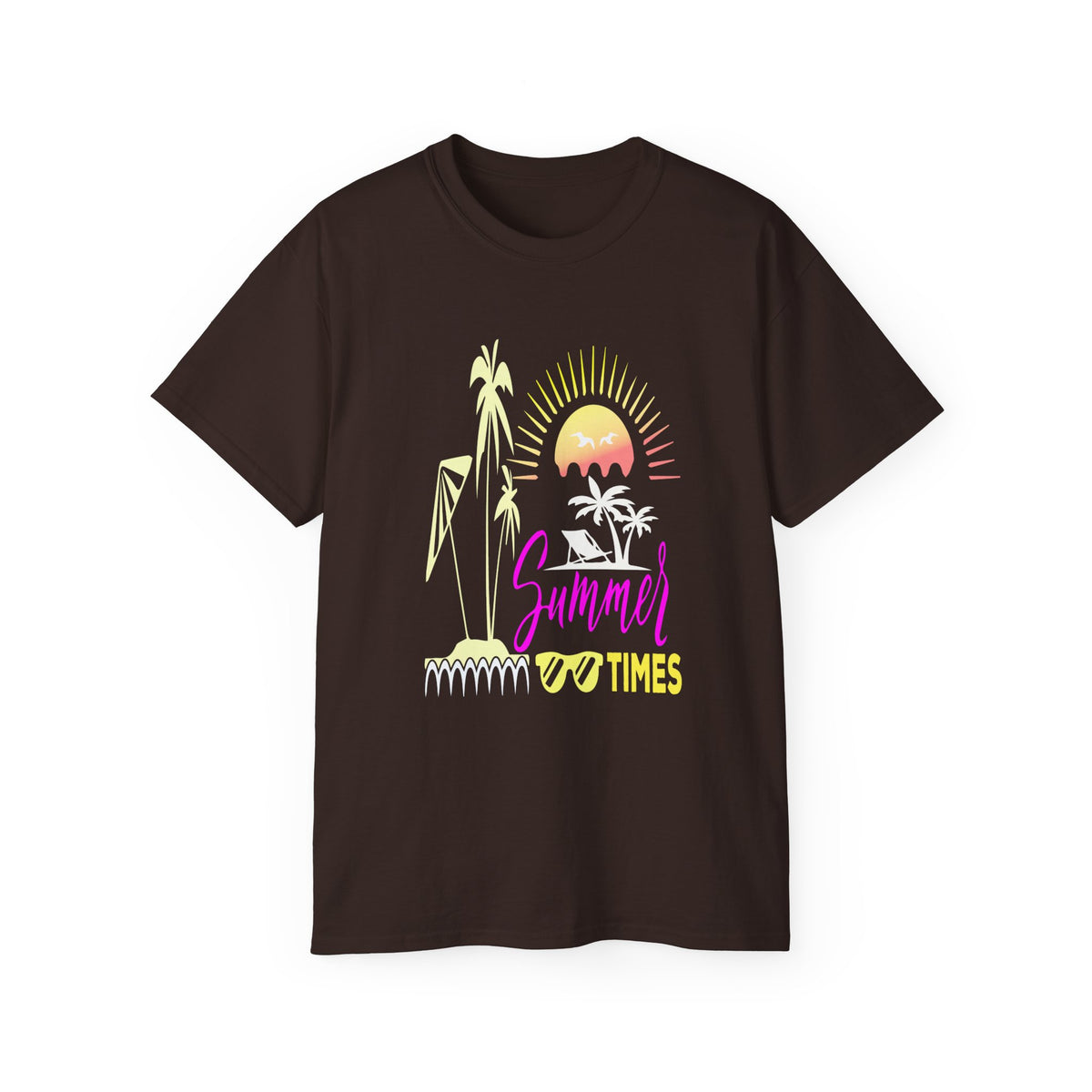 Summer Times tropical sunset Tee | palm trees, sunglasses, retro beach design
