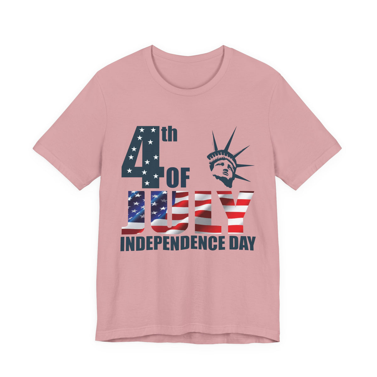 4th of July Independence Day T-Shirt American Flag Statue of Liberty Design Unisex Cotton 026